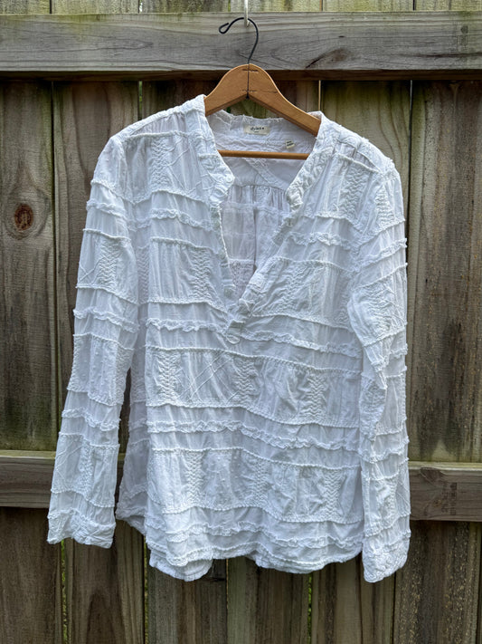 Dylan Textured Cotton Pintuck Blouse | White Crinkle Cotton Top