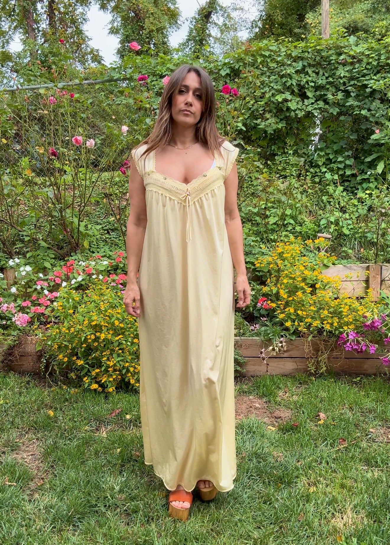 70s Buttercream Vintage Nightgown Dress – Repurposed Original, Chloé Coded