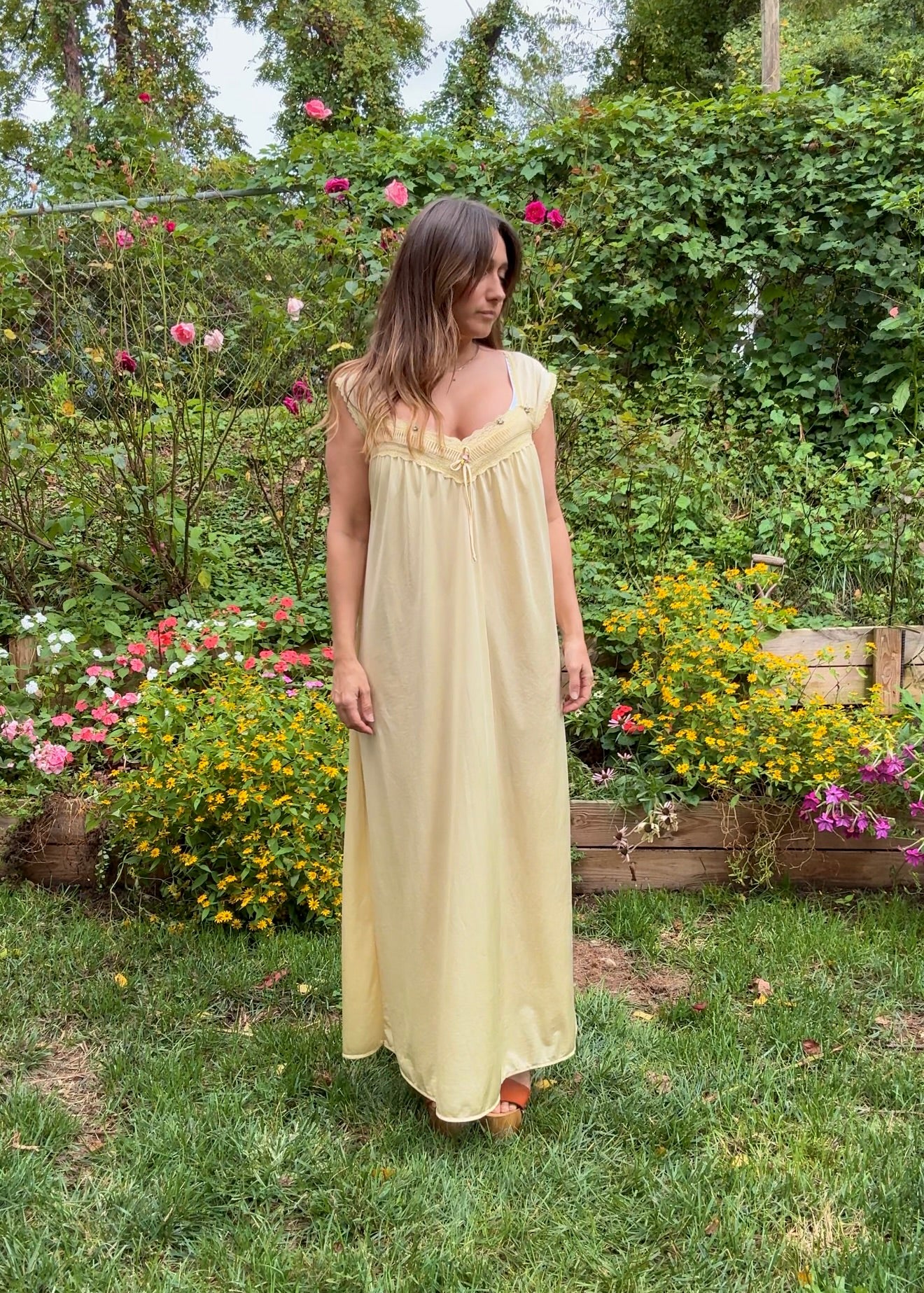 70s Buttercream Vintage Nightgown Dress – Repurposed Original, Chloé Coded