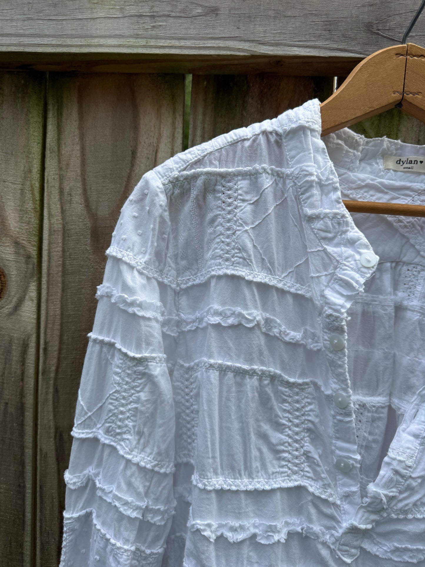 Dylan Textured Cotton Pintuck Blouse | White Crinkle Cotton Top