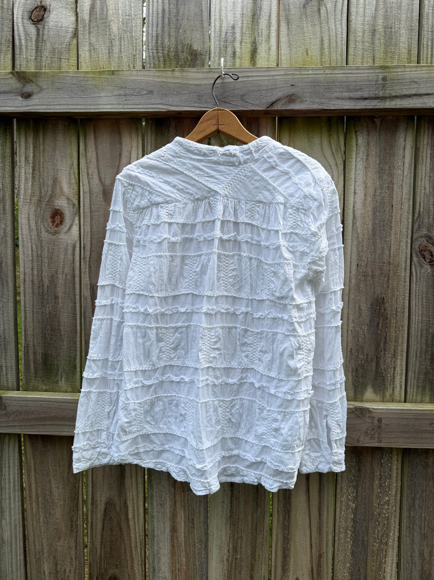 Dylan Textured Cotton Pintuck Blouse | White Crinkle Cotton Top