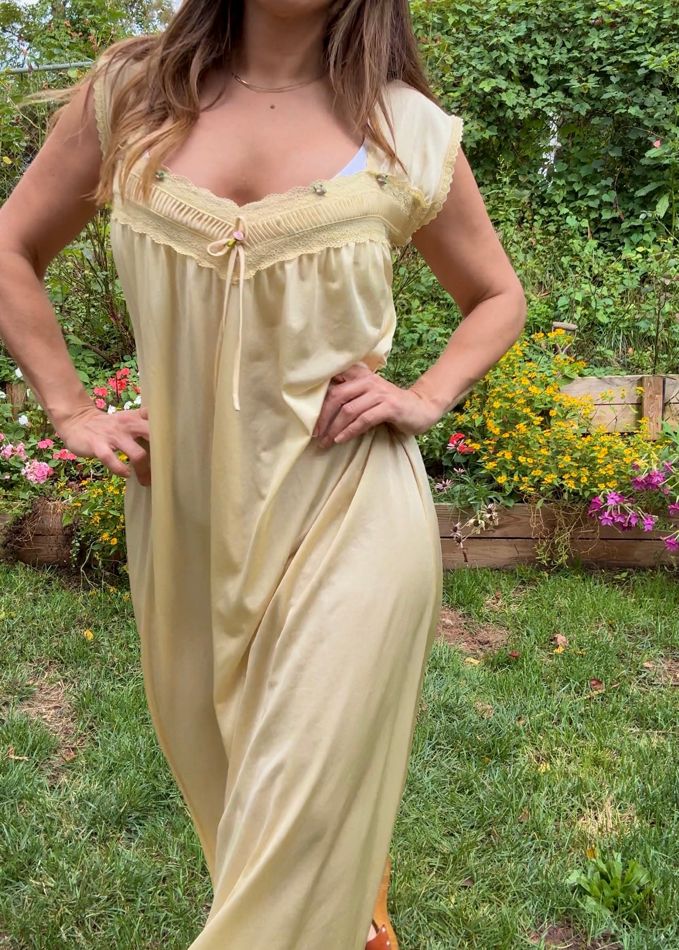 70s Buttercream Vintage Nightgown Dress – Repurposed Original, Chloé Coded