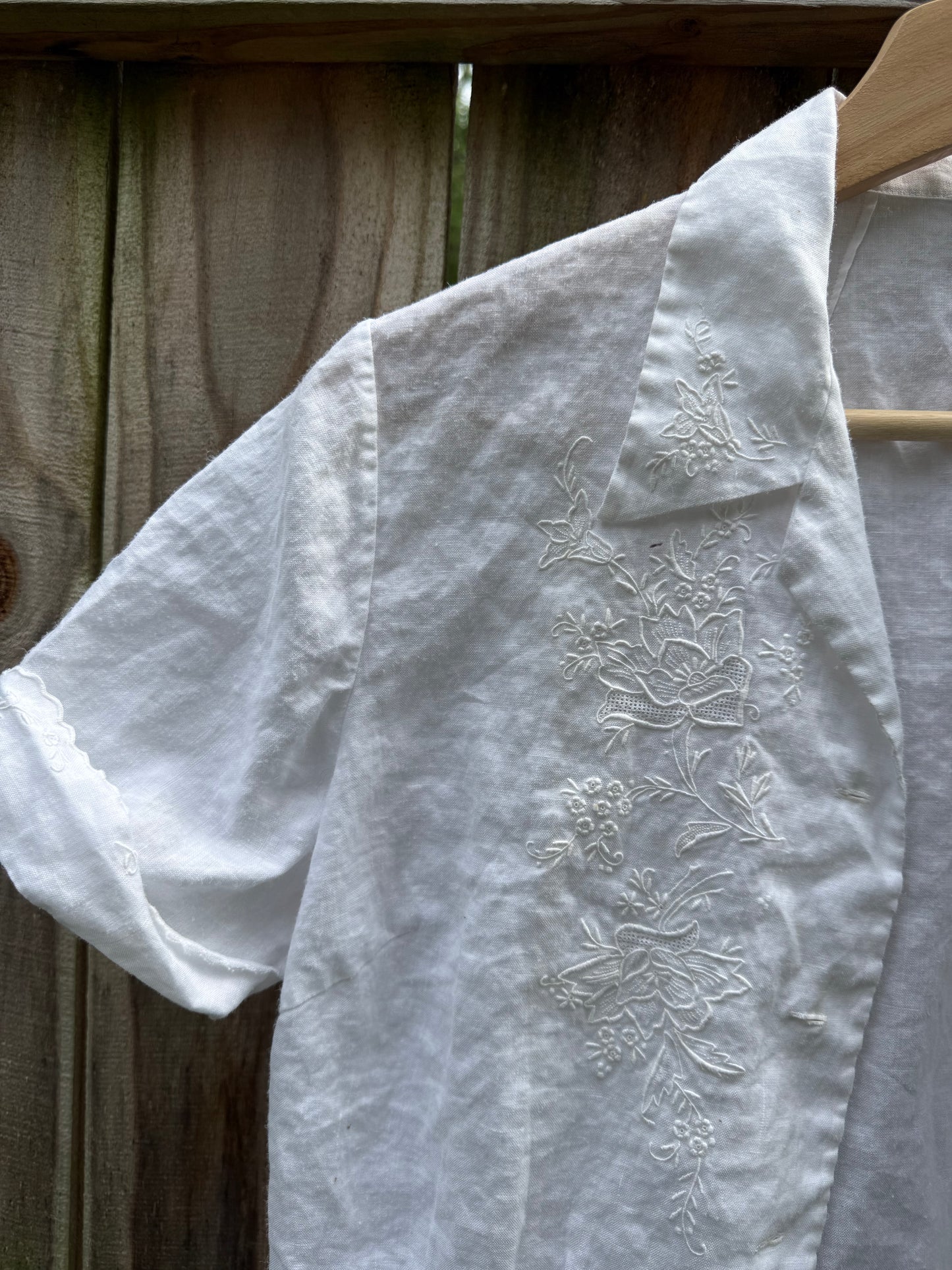 Vintage White Linen Embroidered Blouse