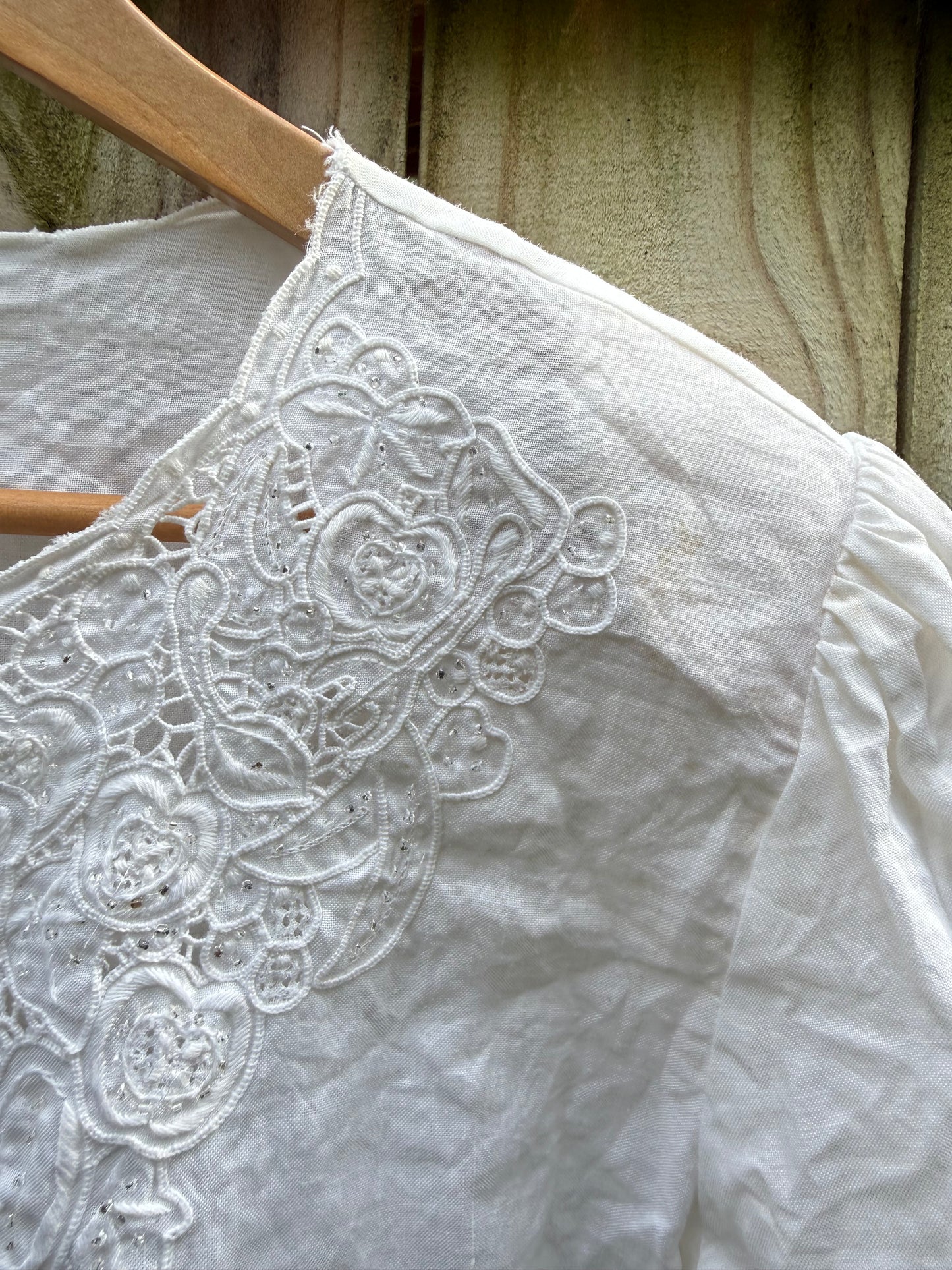 Vintage White Embroidered Linen Blouse - Top