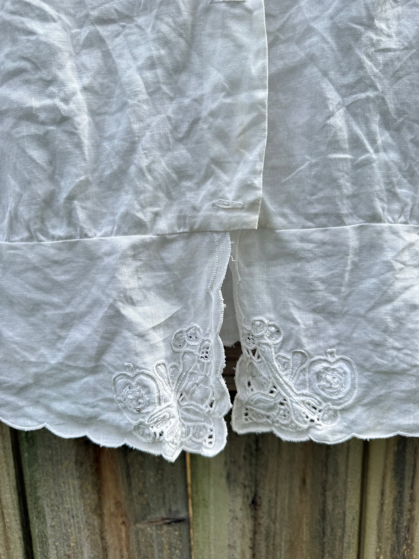 Vintage White Embroidered Linen Blouse - Top