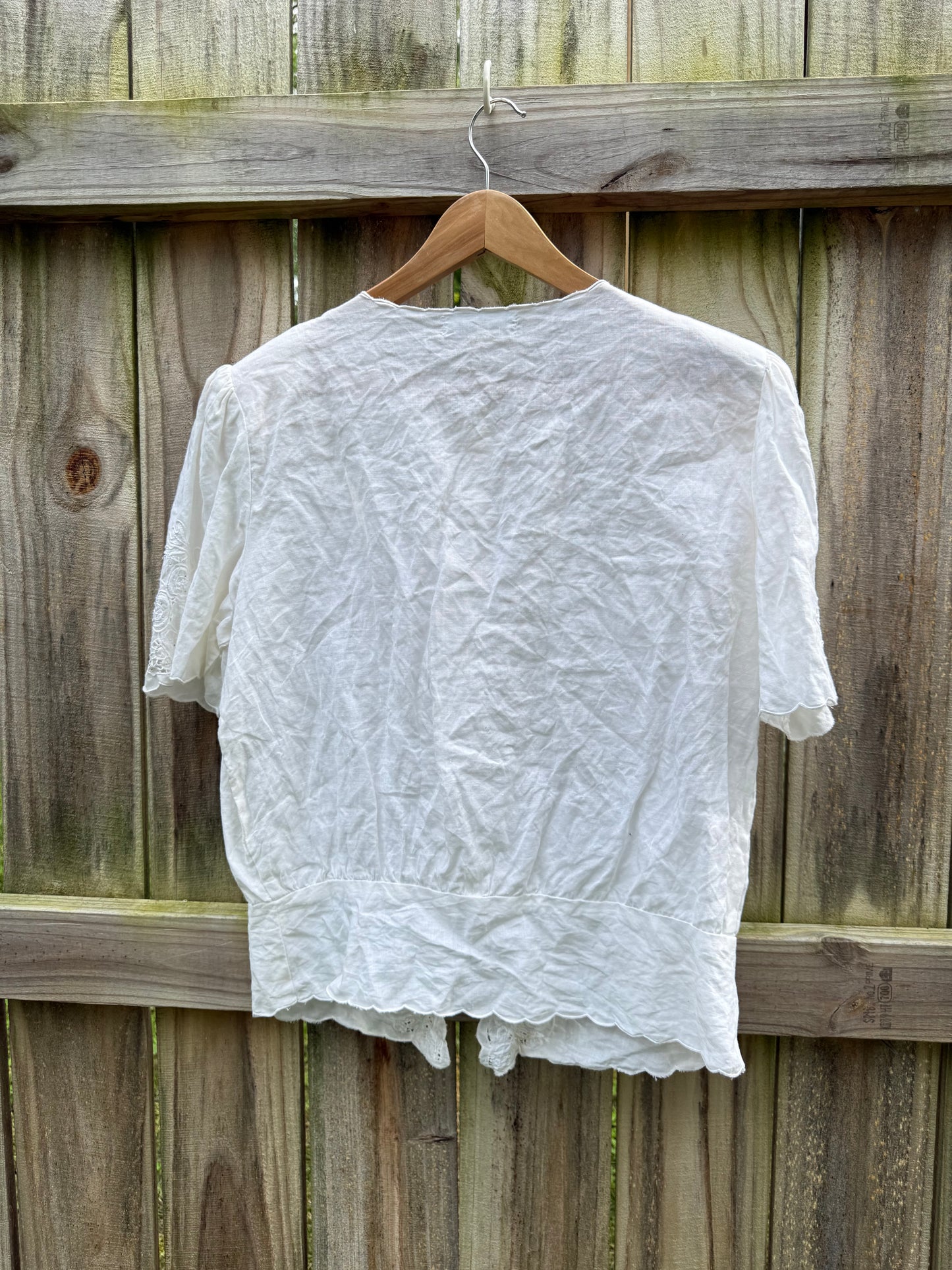 Vintage White Embroidered Linen Blouse - Top