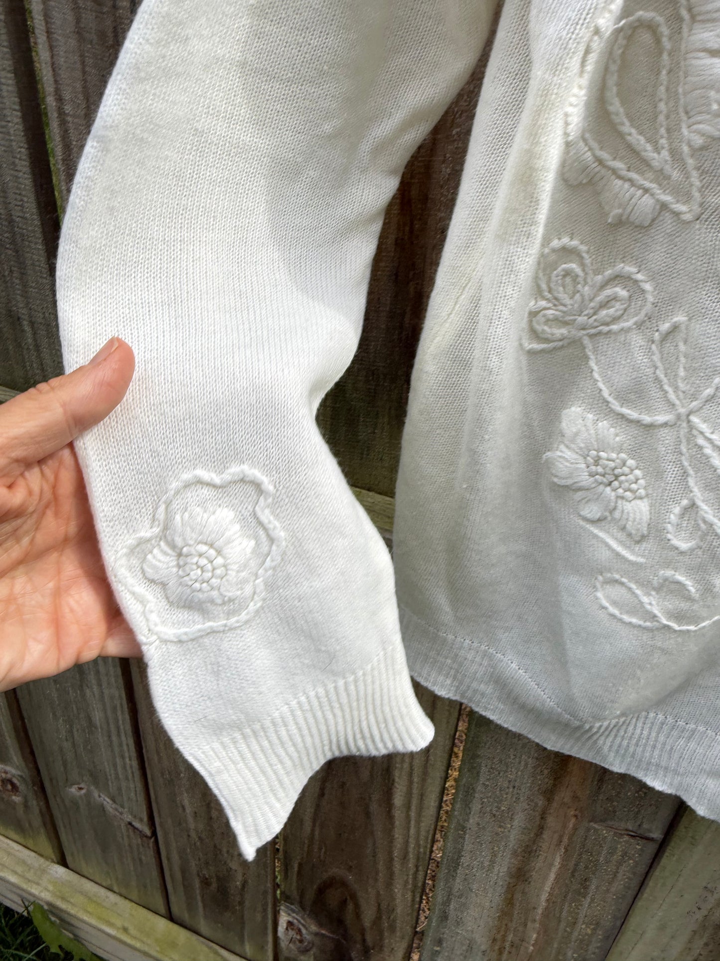 Vintage Floral Embroidered Ivory Cardigan Sweater
