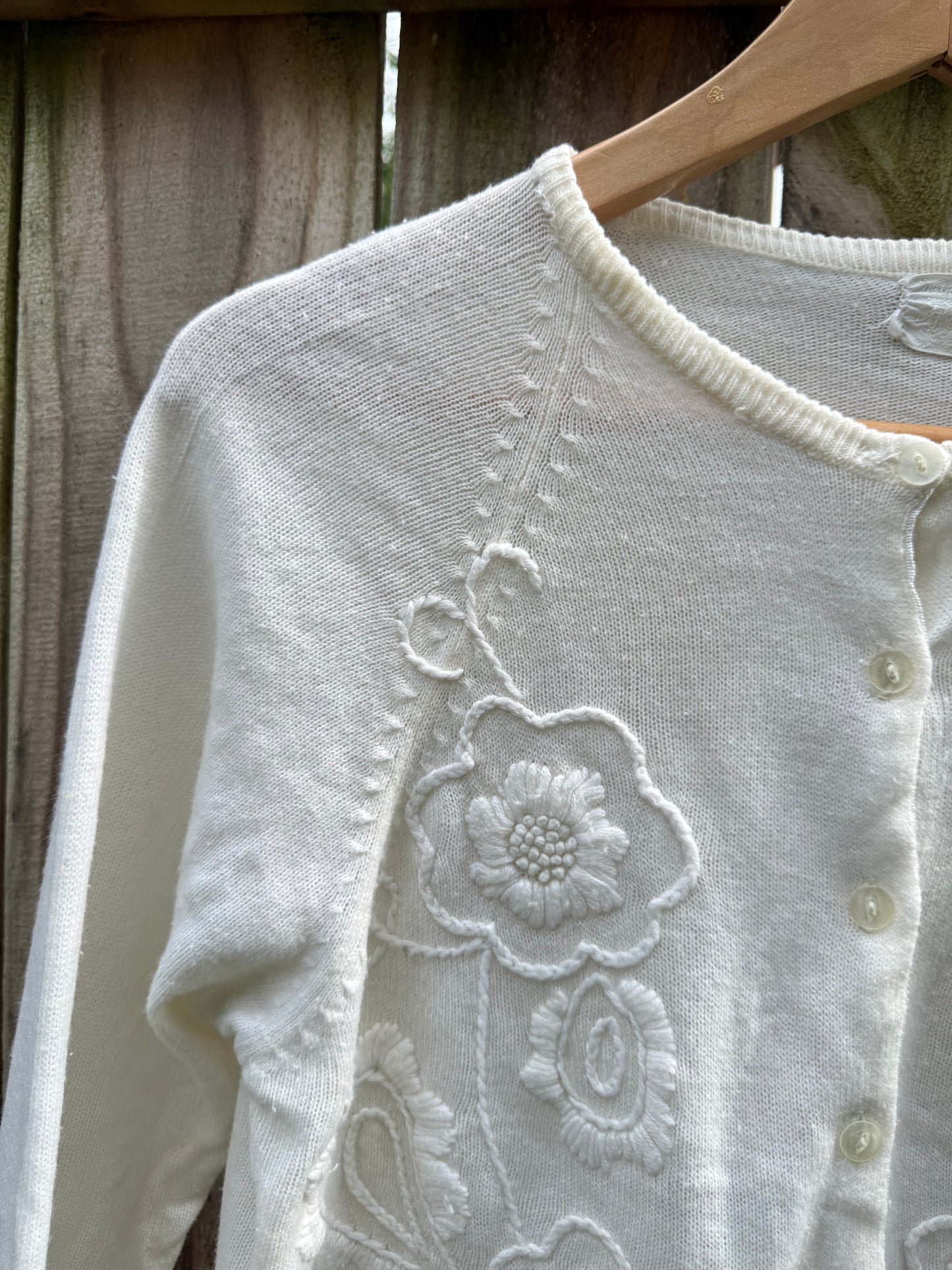 Vintage Floral Embroidered Ivory Cardigan Sweater