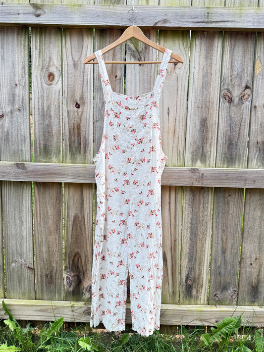 Zara Floral Linen Blend Crop Overalls - Romantic Cottagecore