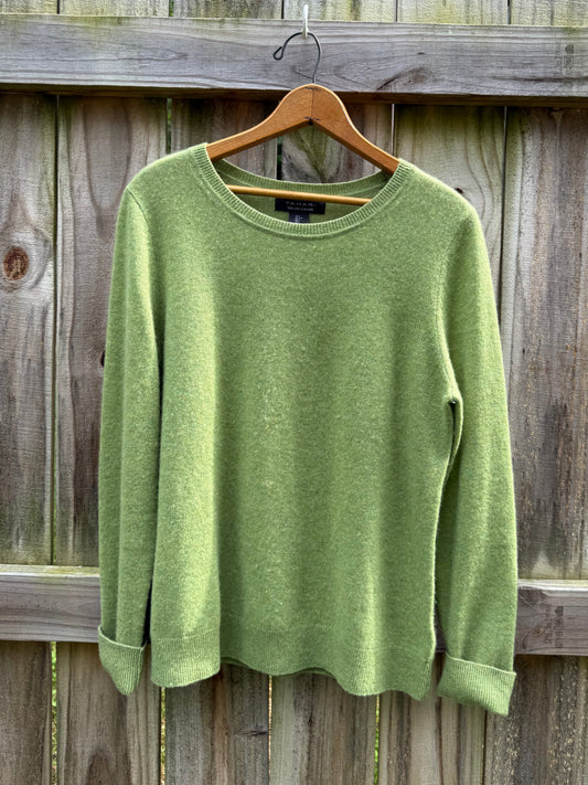 Tahari Cashmere Crewneck Sweater | Moss Green 100% Cashmere Knit