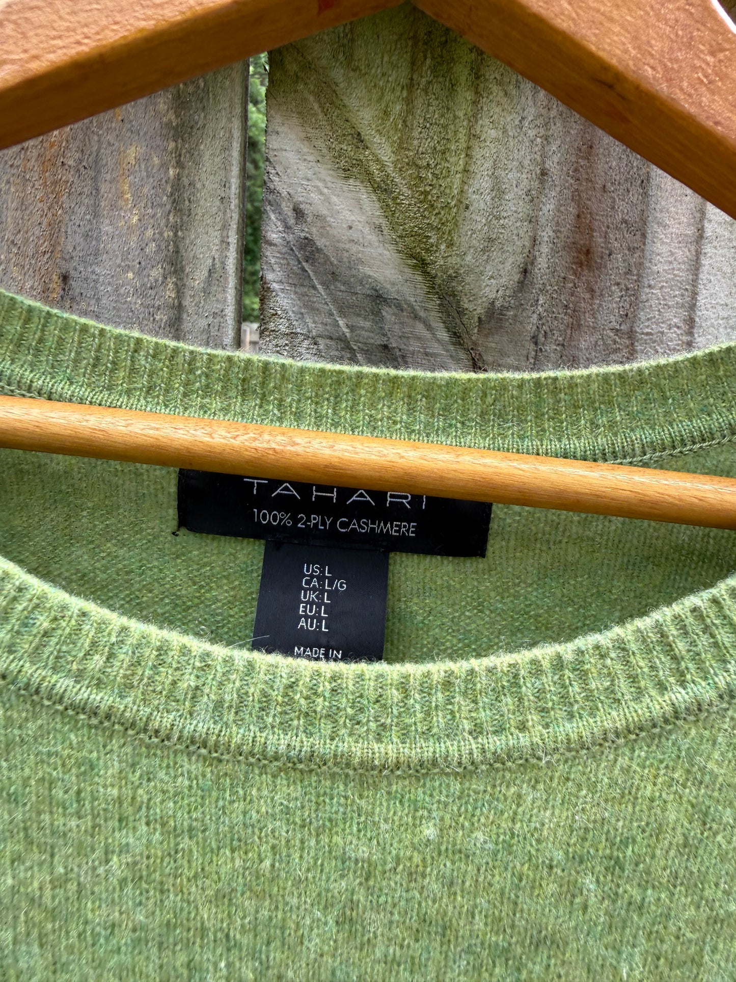 Tahari Cashmere Crewneck Sweater | Moss Green 100% Cashmere Knit