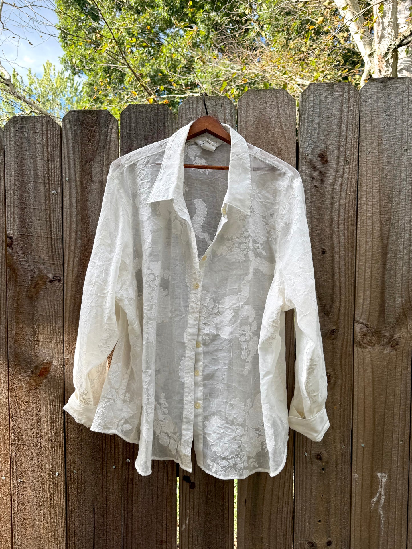 Sheer Burnout White Floral Button-Down