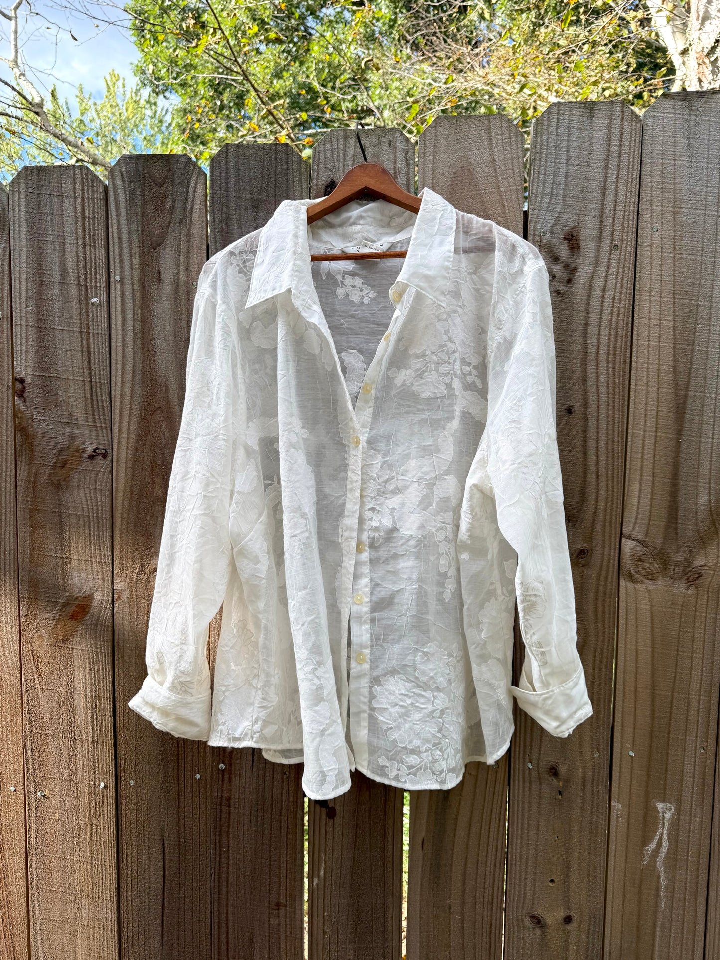 Sheer Burnout White Floral Button-Down