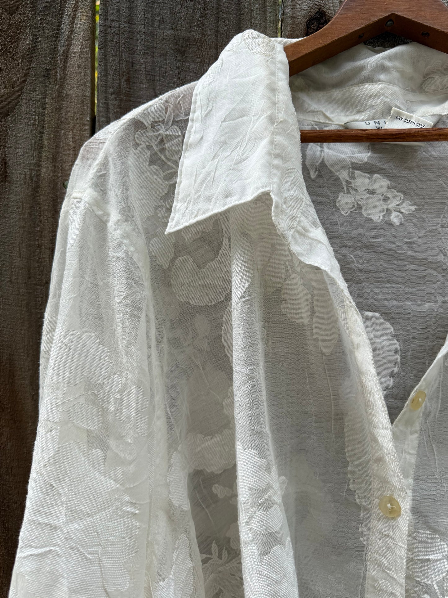 Sheer Burnout White Floral Button-Down