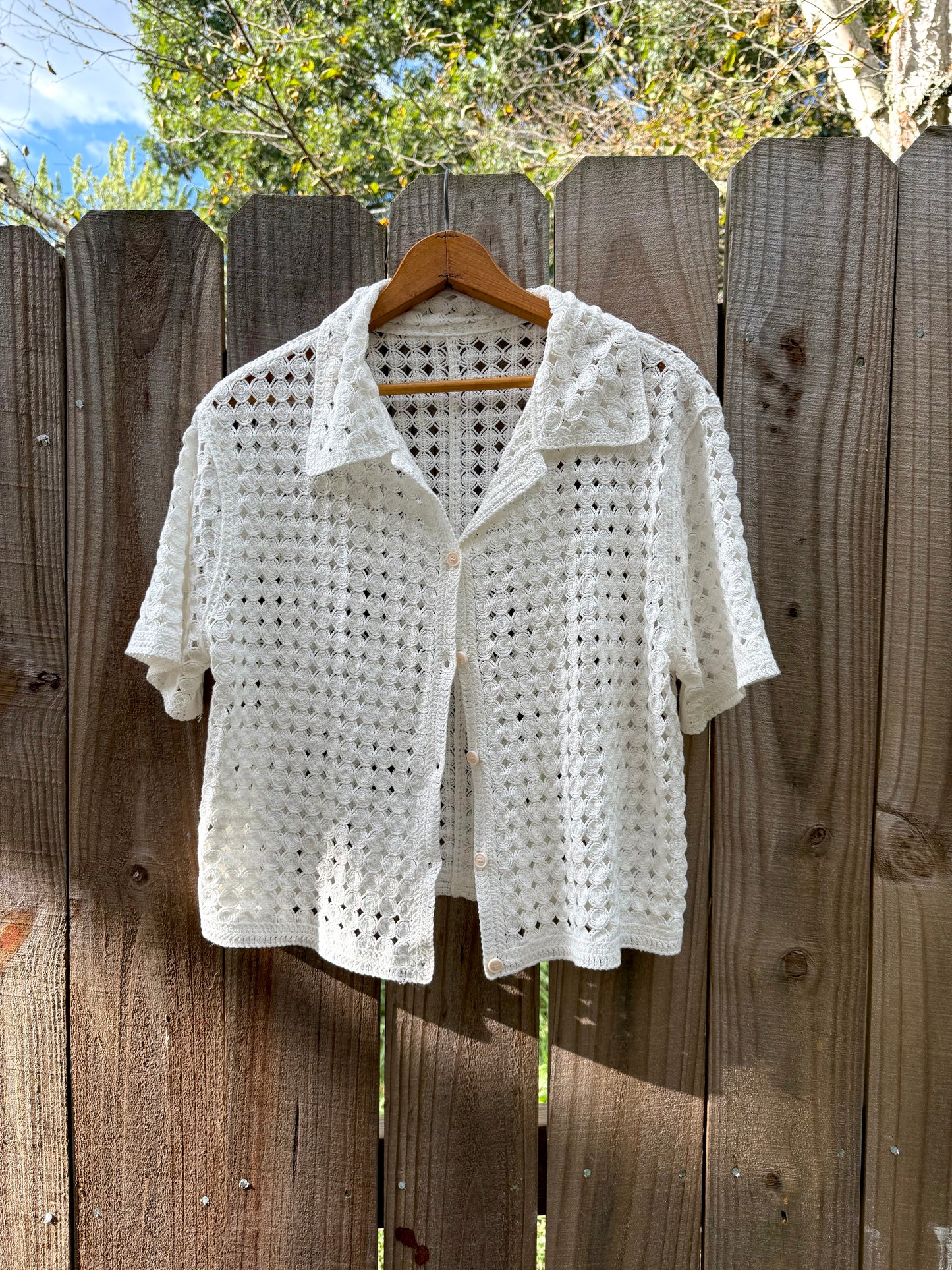 Cream Crochet Button-Up Top
