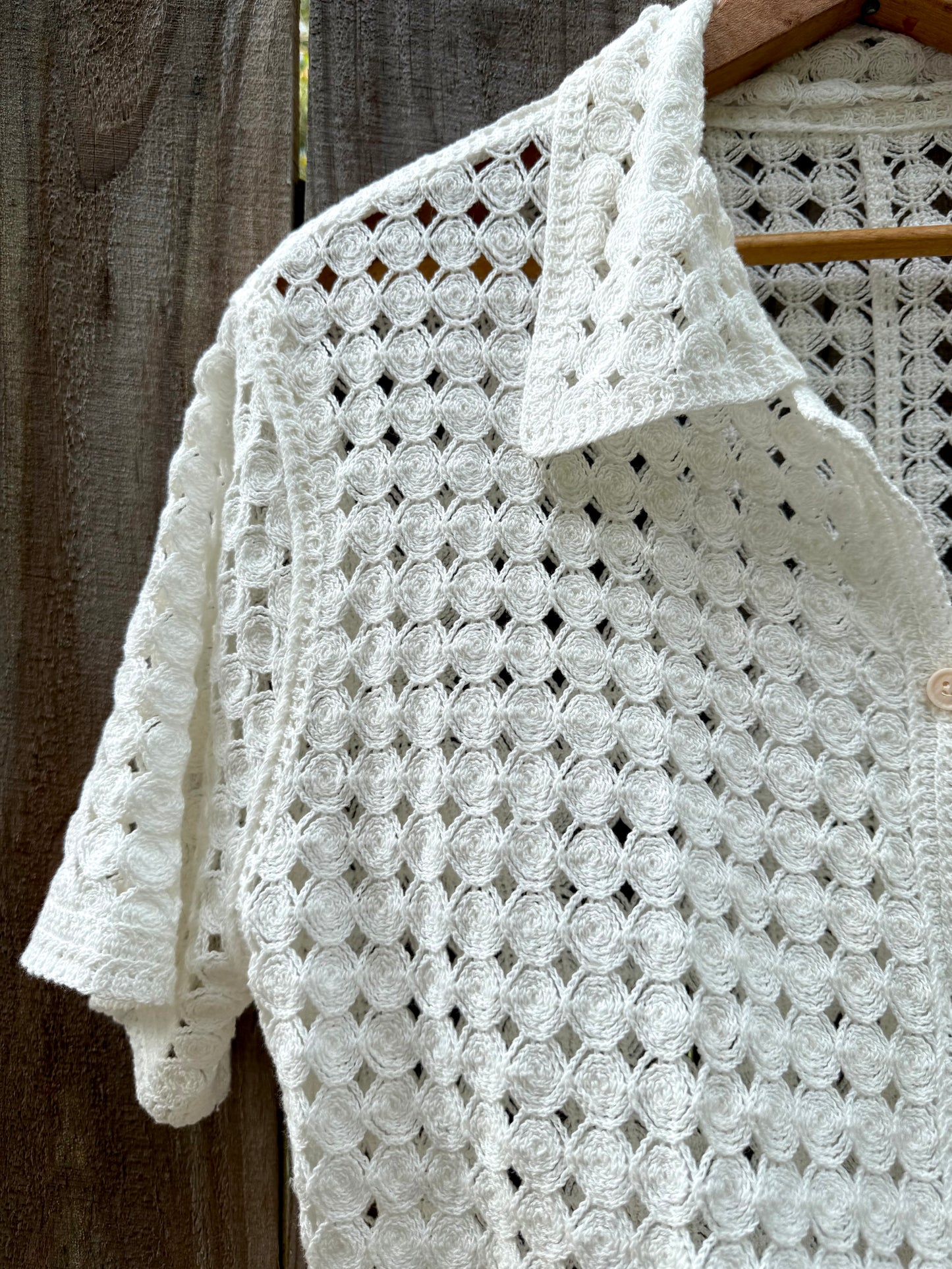 Cream Crochet Button-Up Top