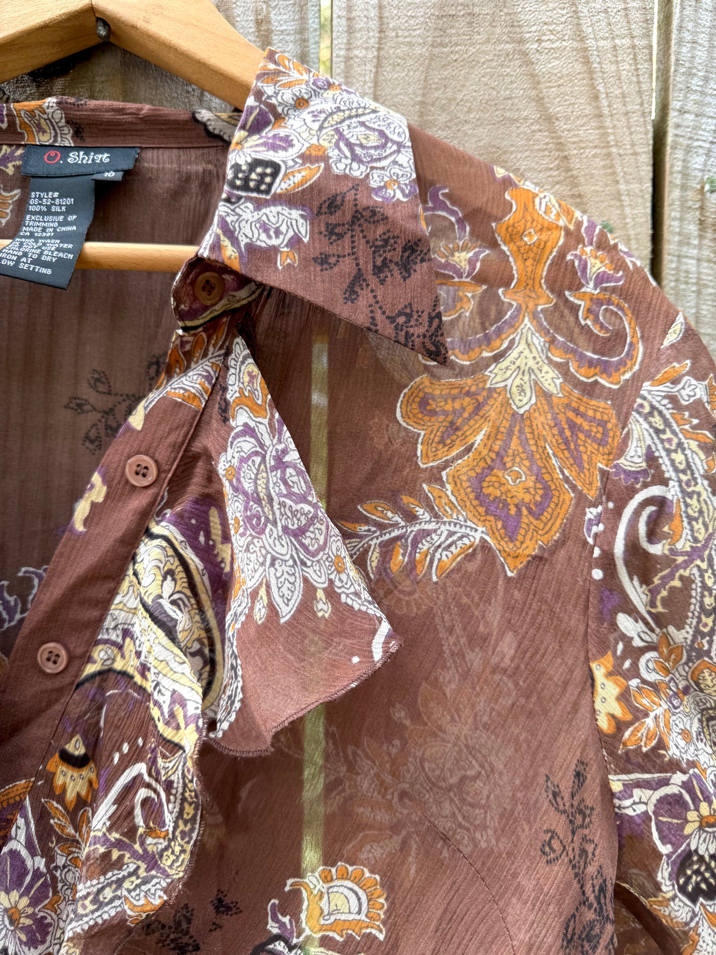 Sheer Silk Ruffle Blouse – 70s Revival Paisley Print