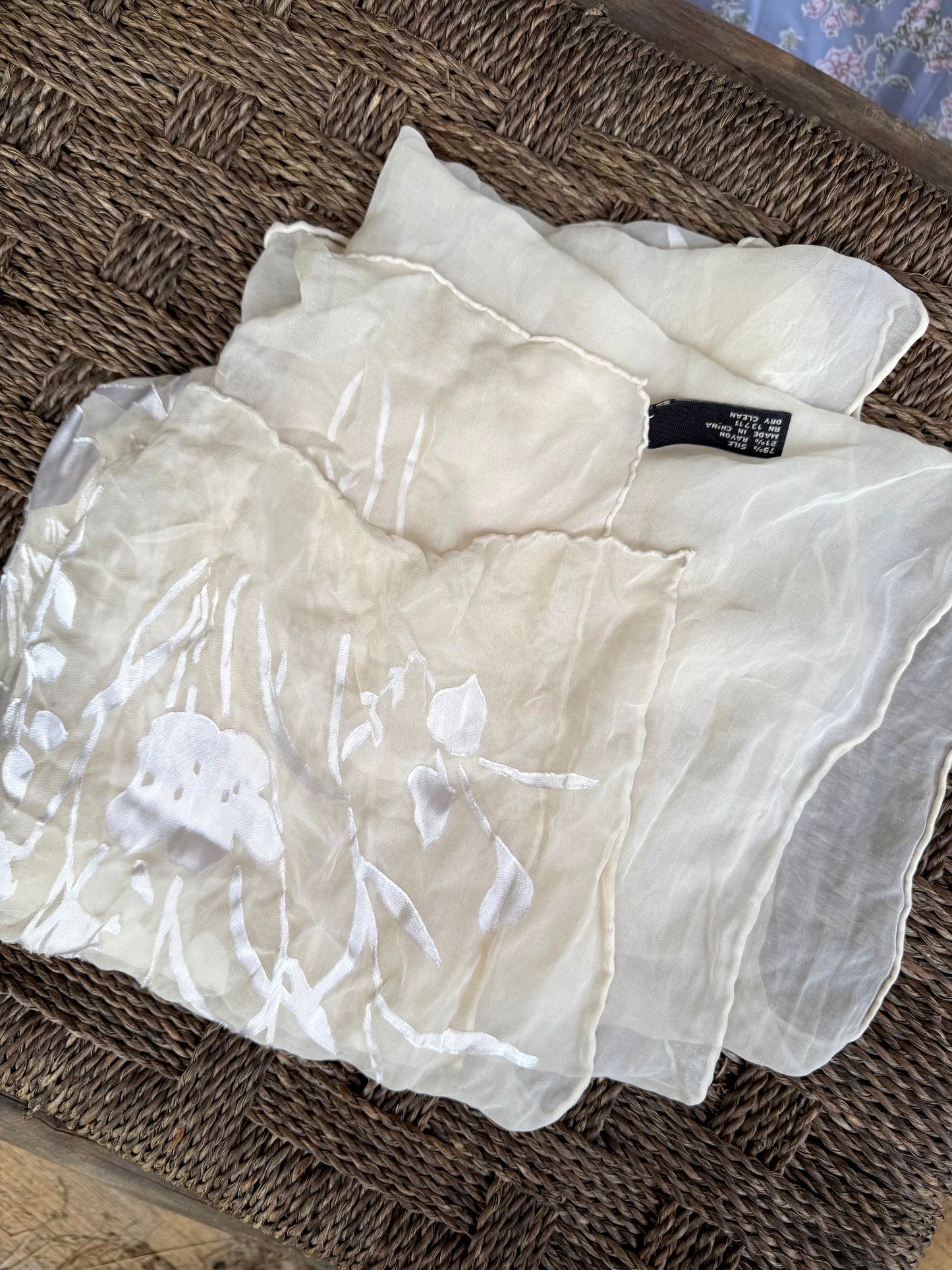 Vintage Silk-Blend Floral Burnout Scarf