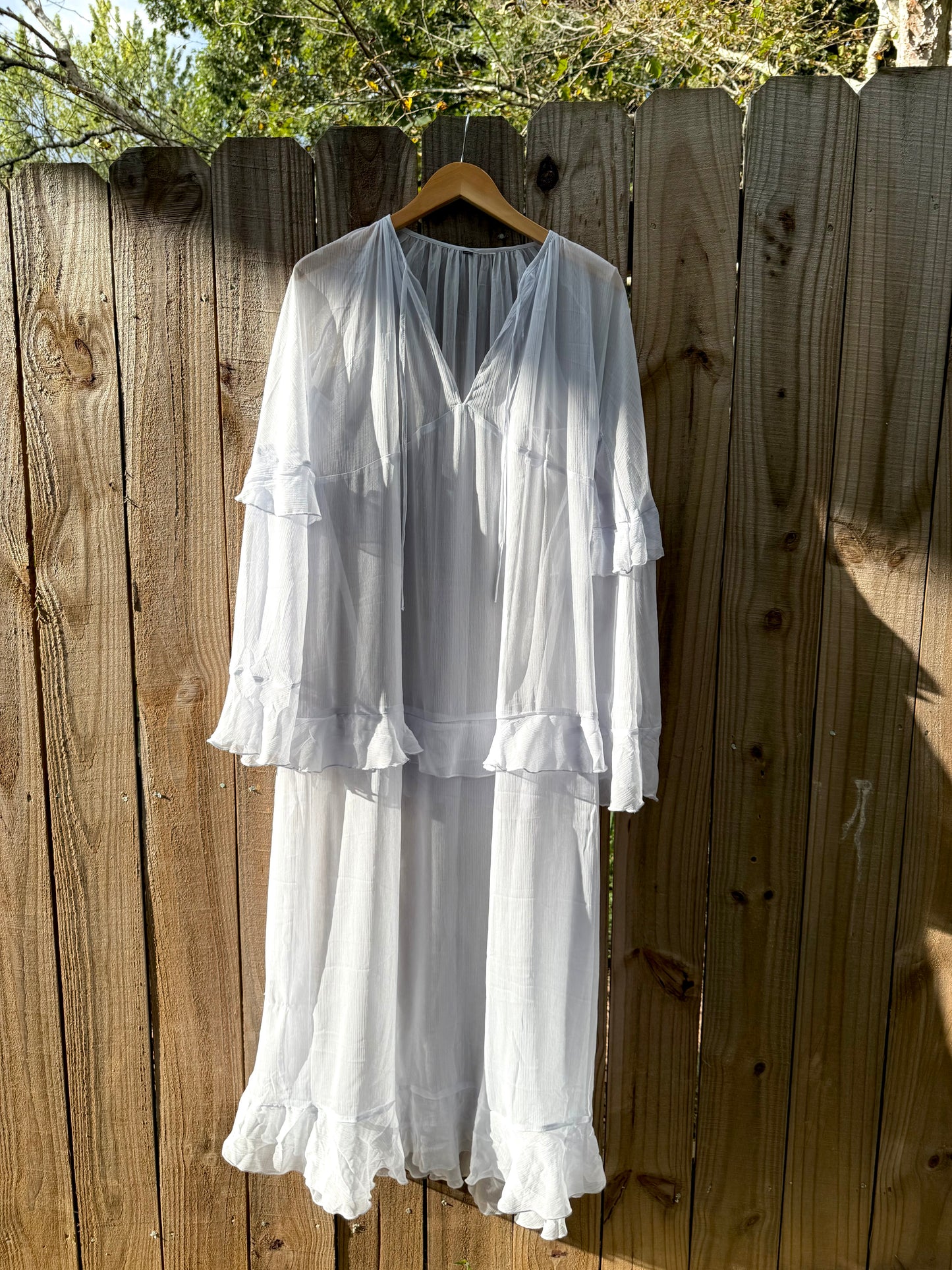 Powder Blue Romantic Boho Sheer Ruffle Maxi Dress