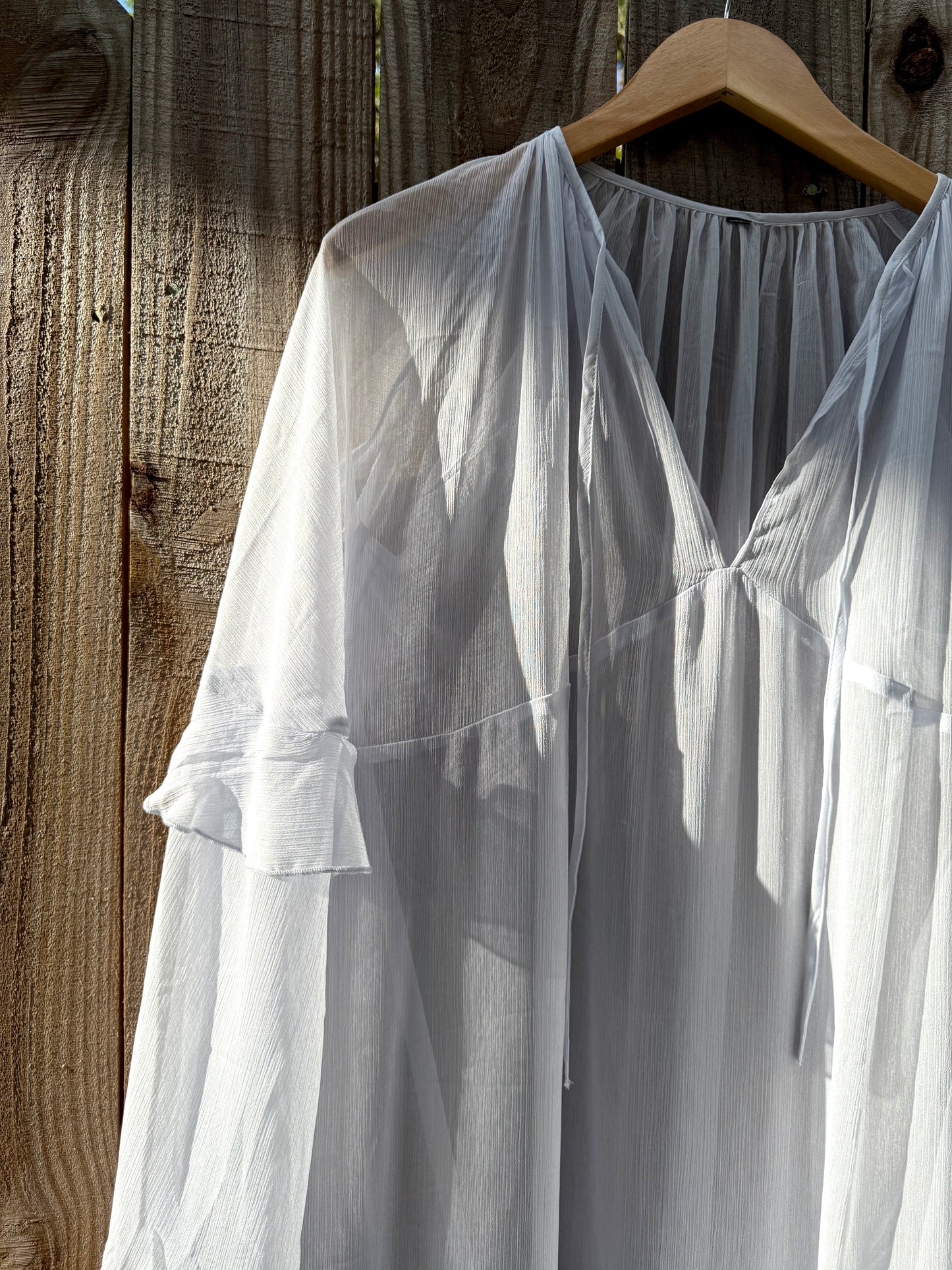 Powder Blue Romantic Boho Sheer Ruffle Maxi Dress