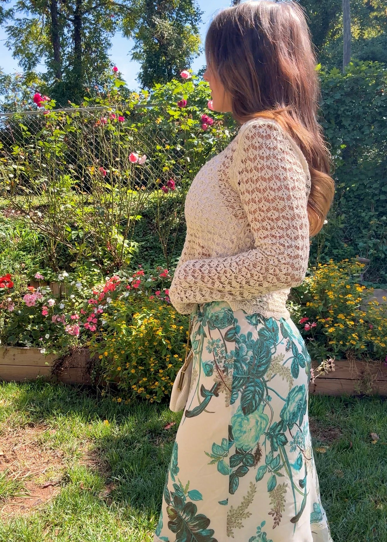 Vintage 90s Floral Slip Skirt with Lace Trim Y2K