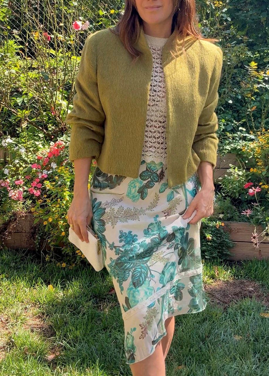 Vintage Elliott Lauren Wool Mohair Cropped Jacket – Olive-Moss Green Minimalist 90s Style