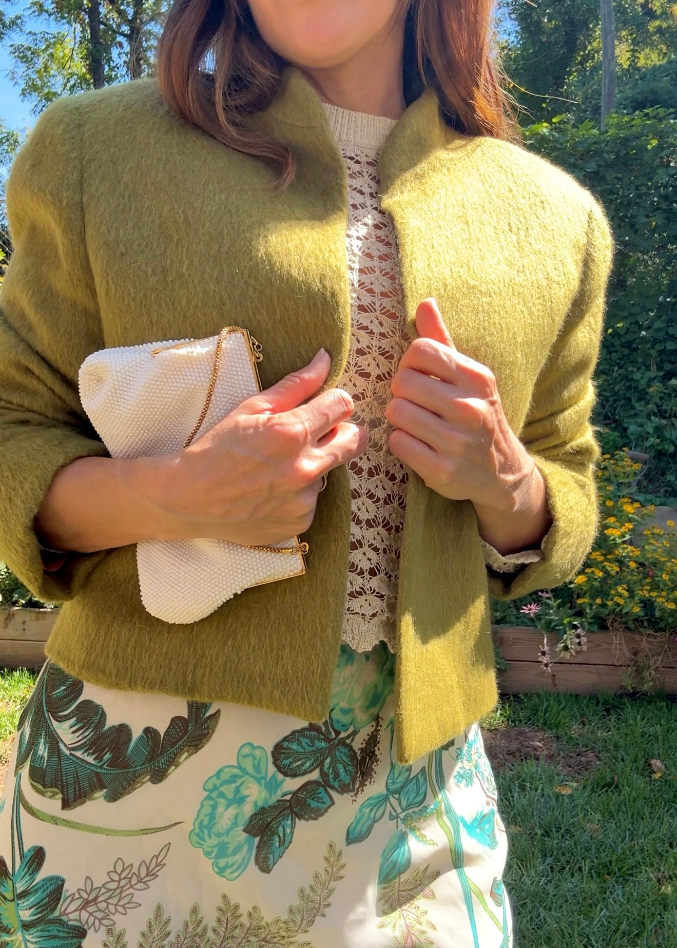 Vintage Elliott Lauren Wool Mohair Cropped Jacket – Olive-Moss Green Minimalist 90s Style