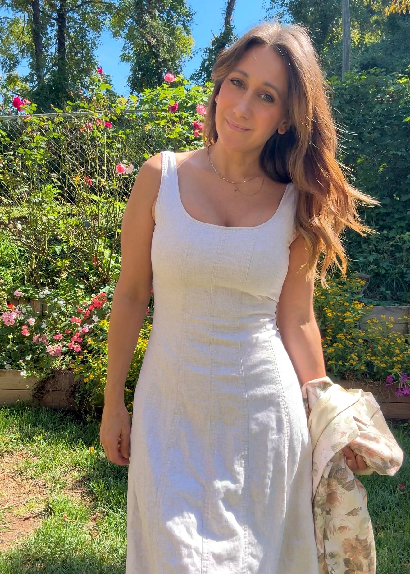 Linen Blend Midi Dress – Neutral 90s Minimalist Style