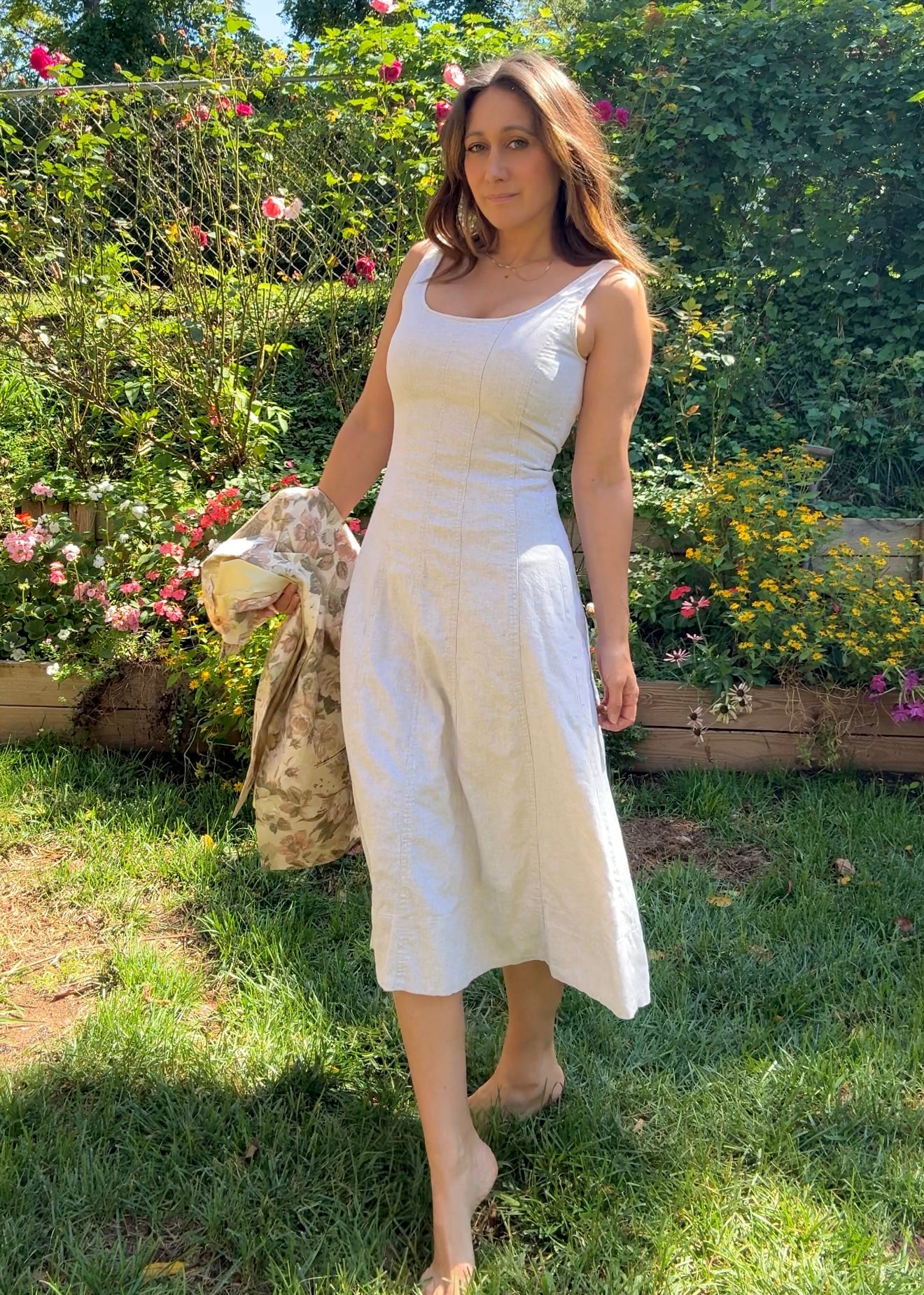 Linen Blend Midi Dress – Neutral 90s Minimalist Style