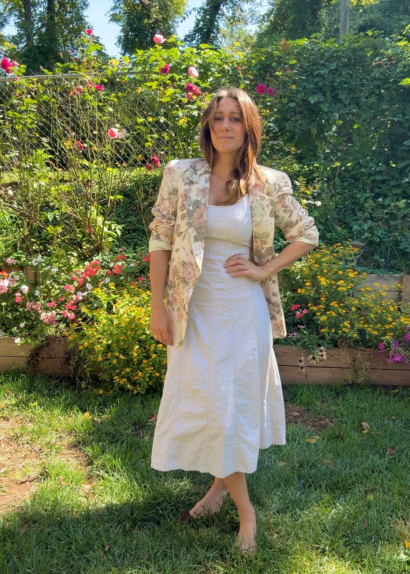 Linen Blend Midi Dress – Neutral 90s Minimalist Style