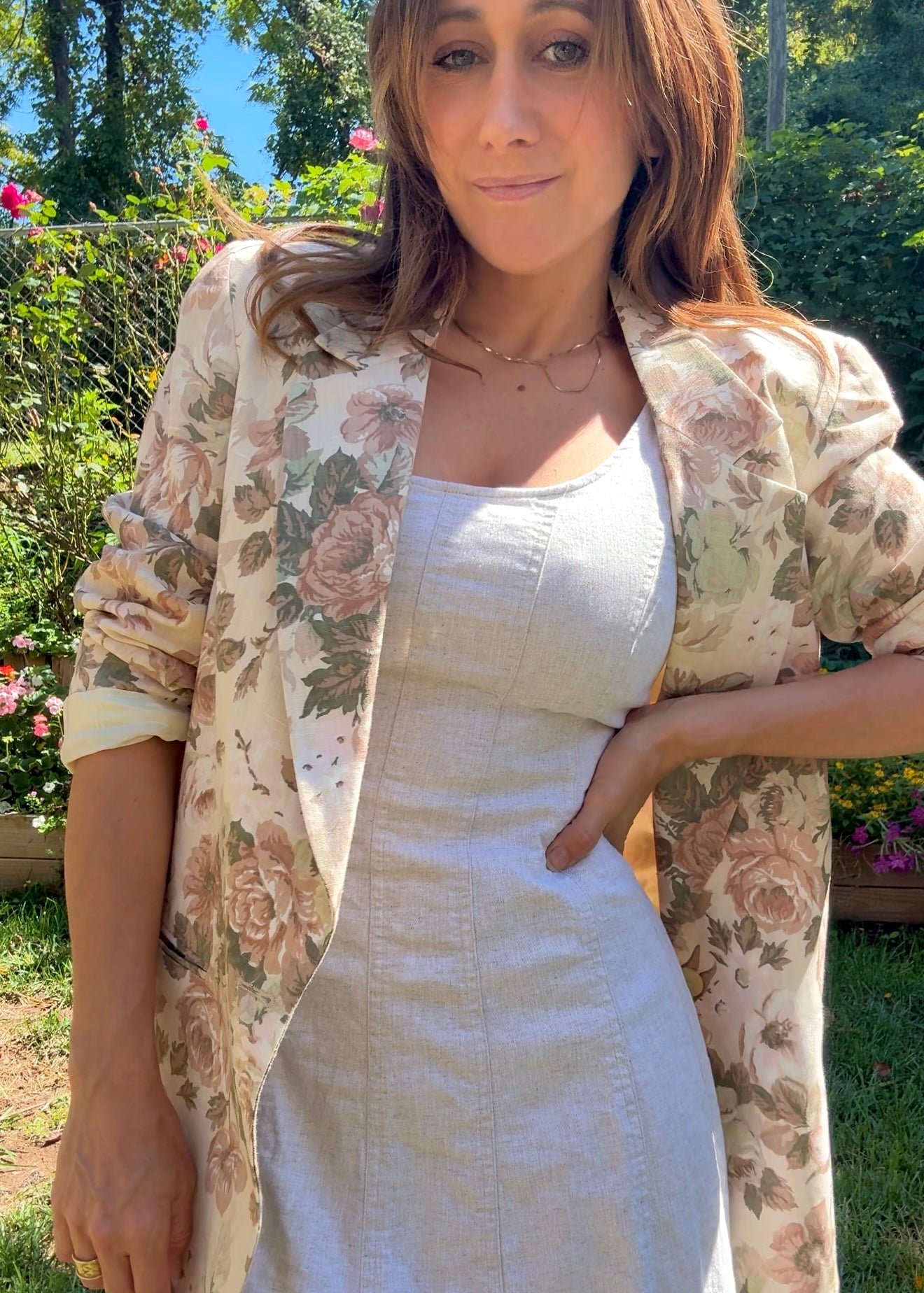 Linen Blend Midi Dress – Neutral 90s Minimalist Style