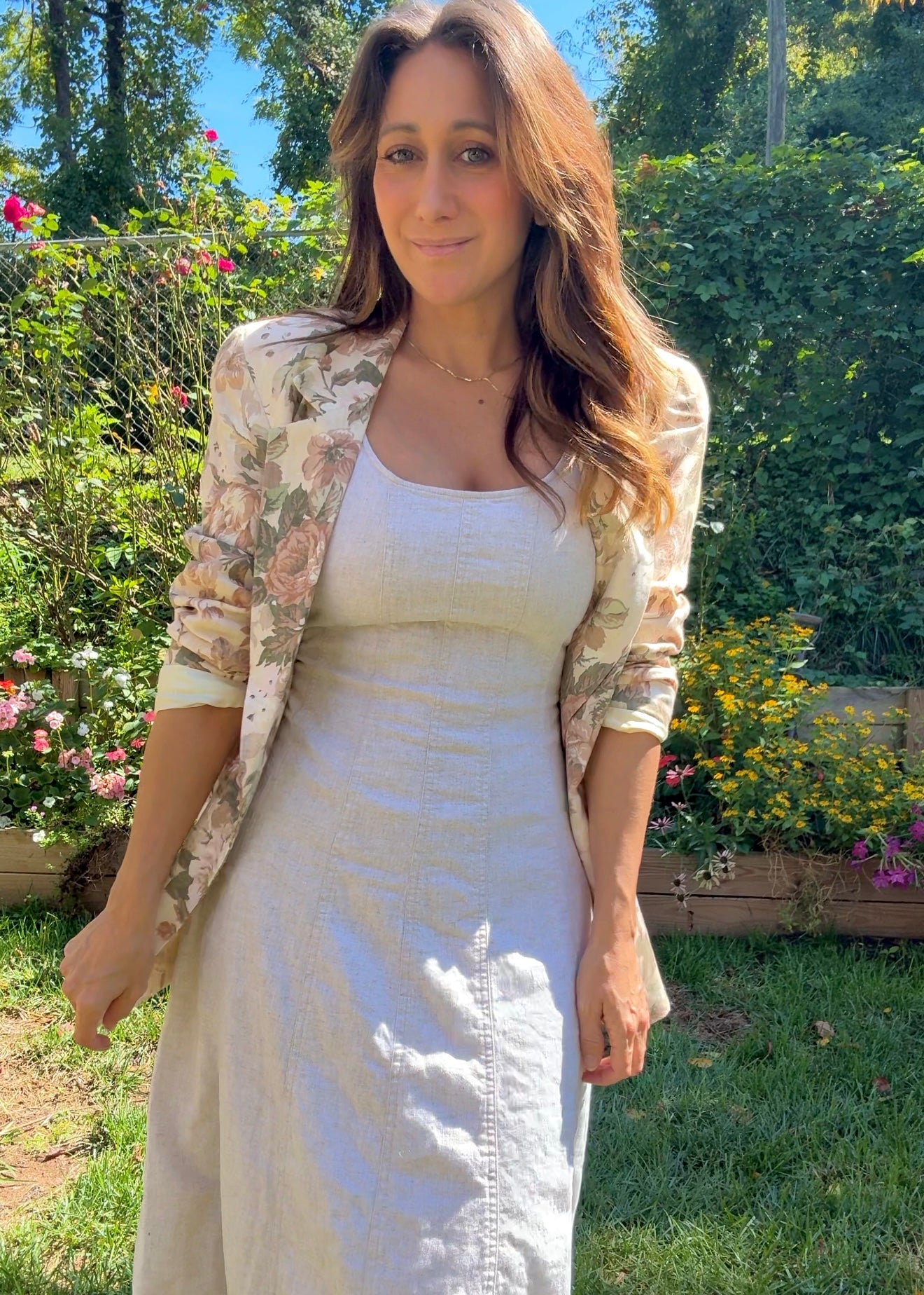 Linen Blend Midi Dress – Neutral 90s Minimalist Style