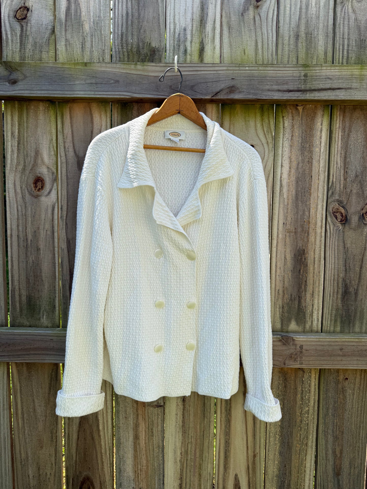 Talbots Ivory Textured Cotton Sweater Jacket
