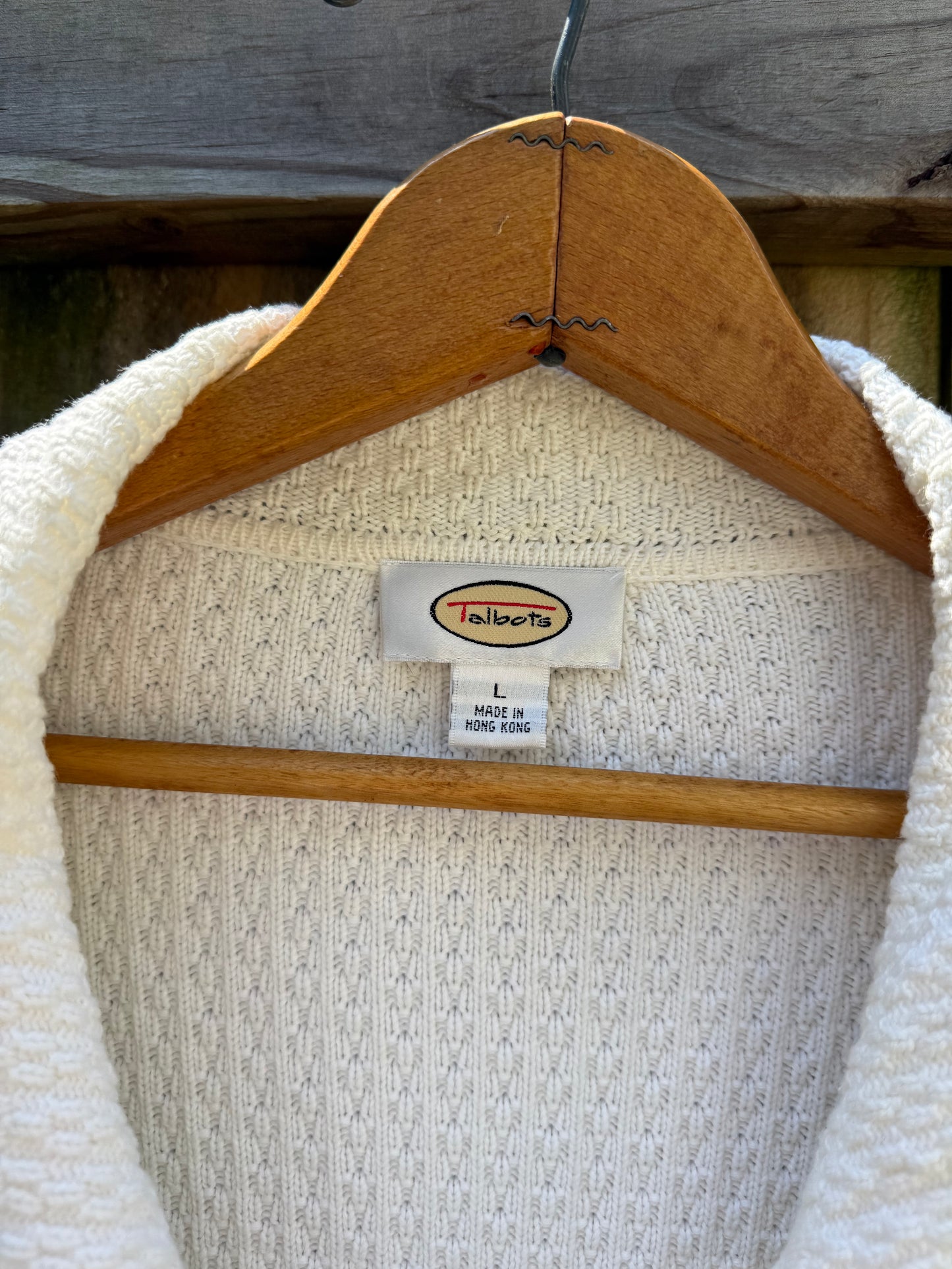 Talbots Ivory Textured Cotton Sweater Jacket