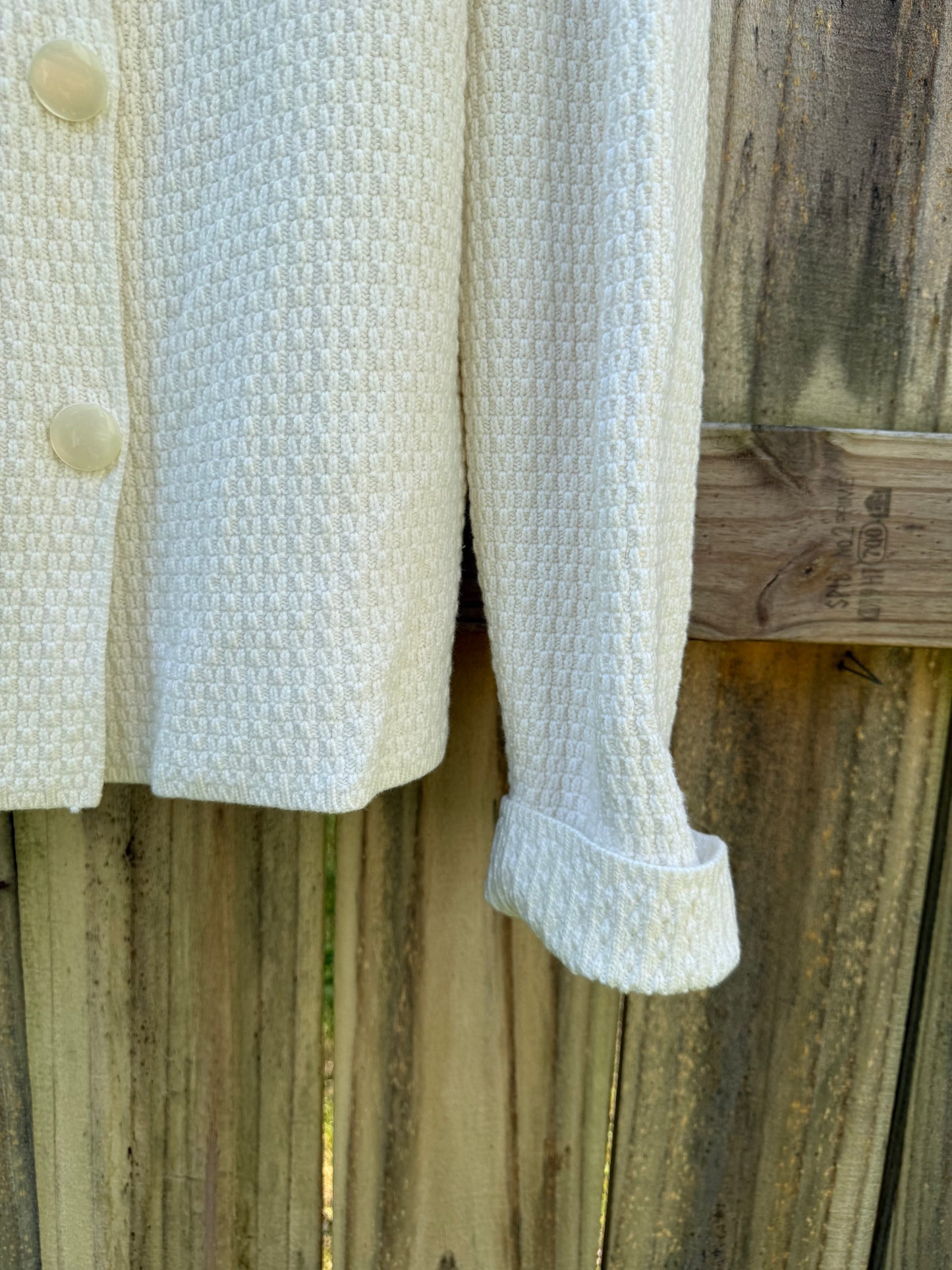 Talbots Ivory Textured Cotton Sweater Jacket