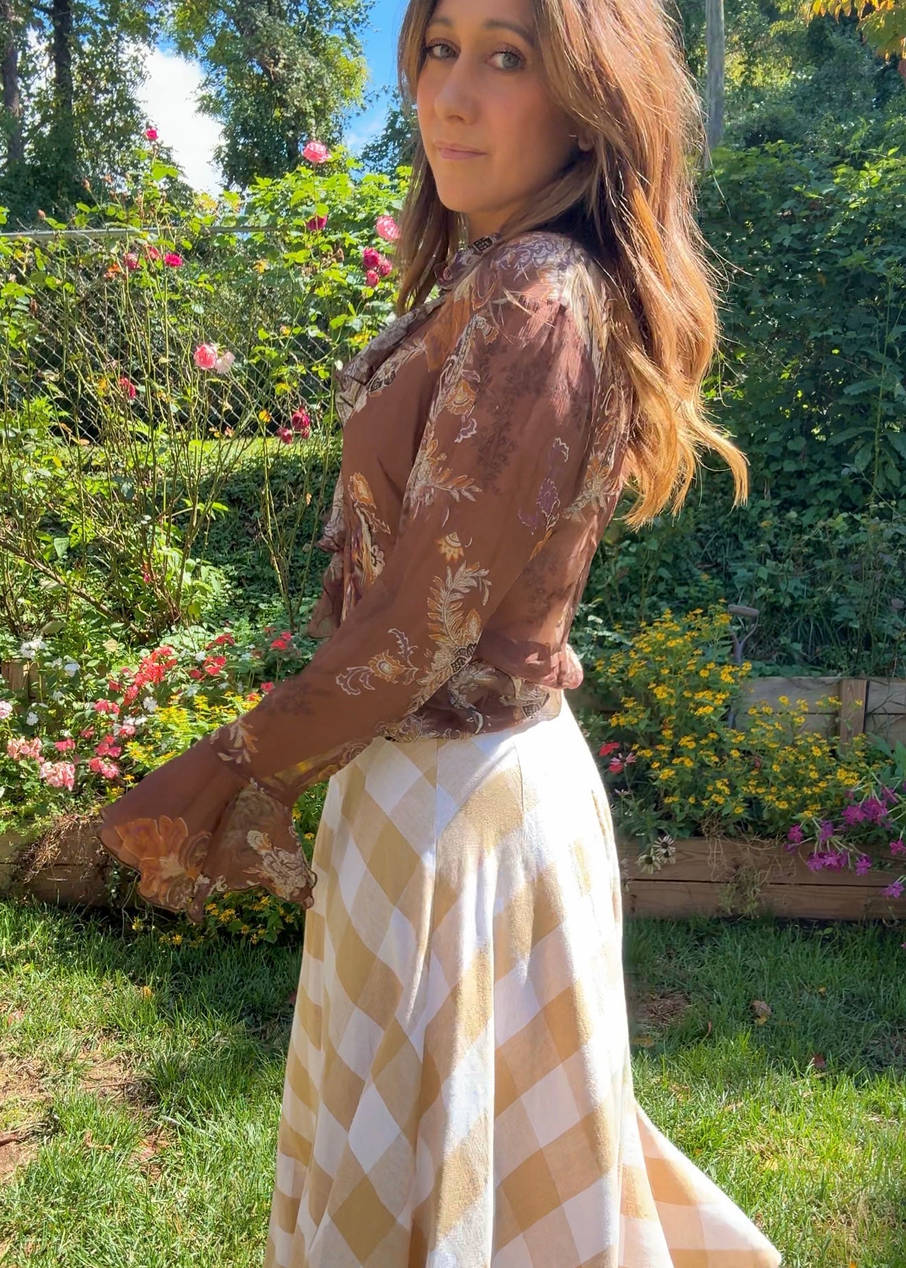 Sheer Silk Ruffle Blouse – 70s Revival Paisley Print