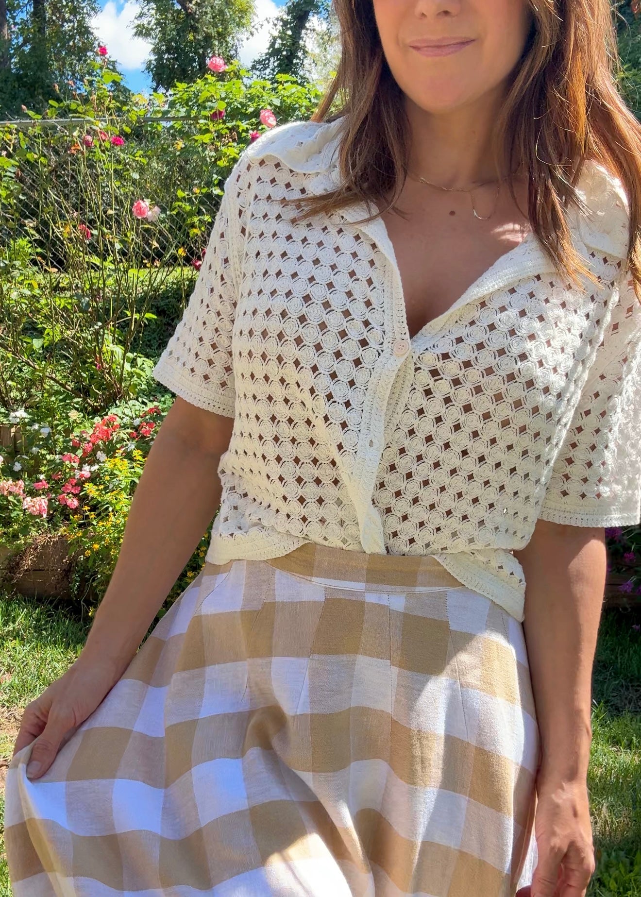 Cream Crochet Button-Up Top