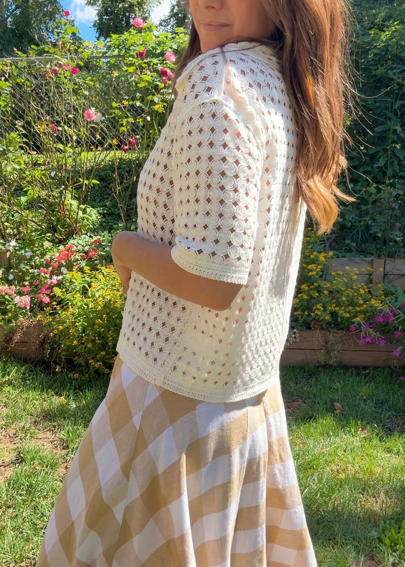 Cream Crochet Button-Up Top