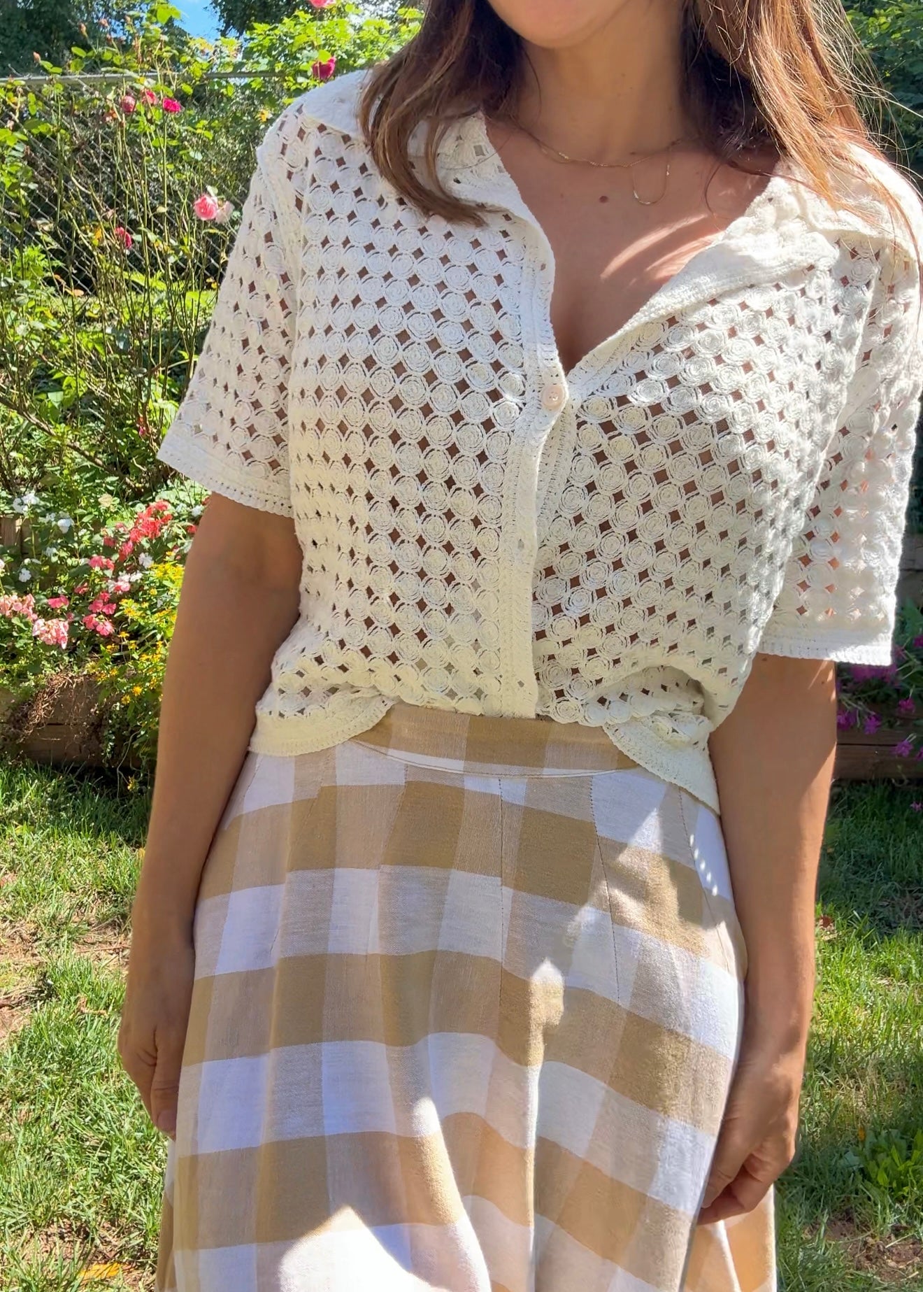 Cream Crochet Button-Up Top