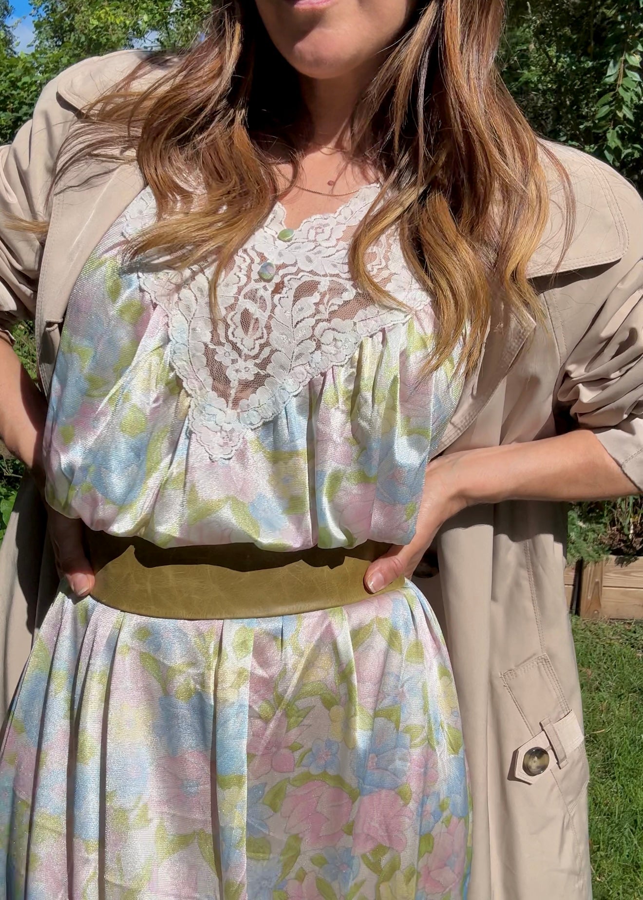 Vintage 1970s Vassarette Pastel Lace Slip Dress Nightgown (Maxi)