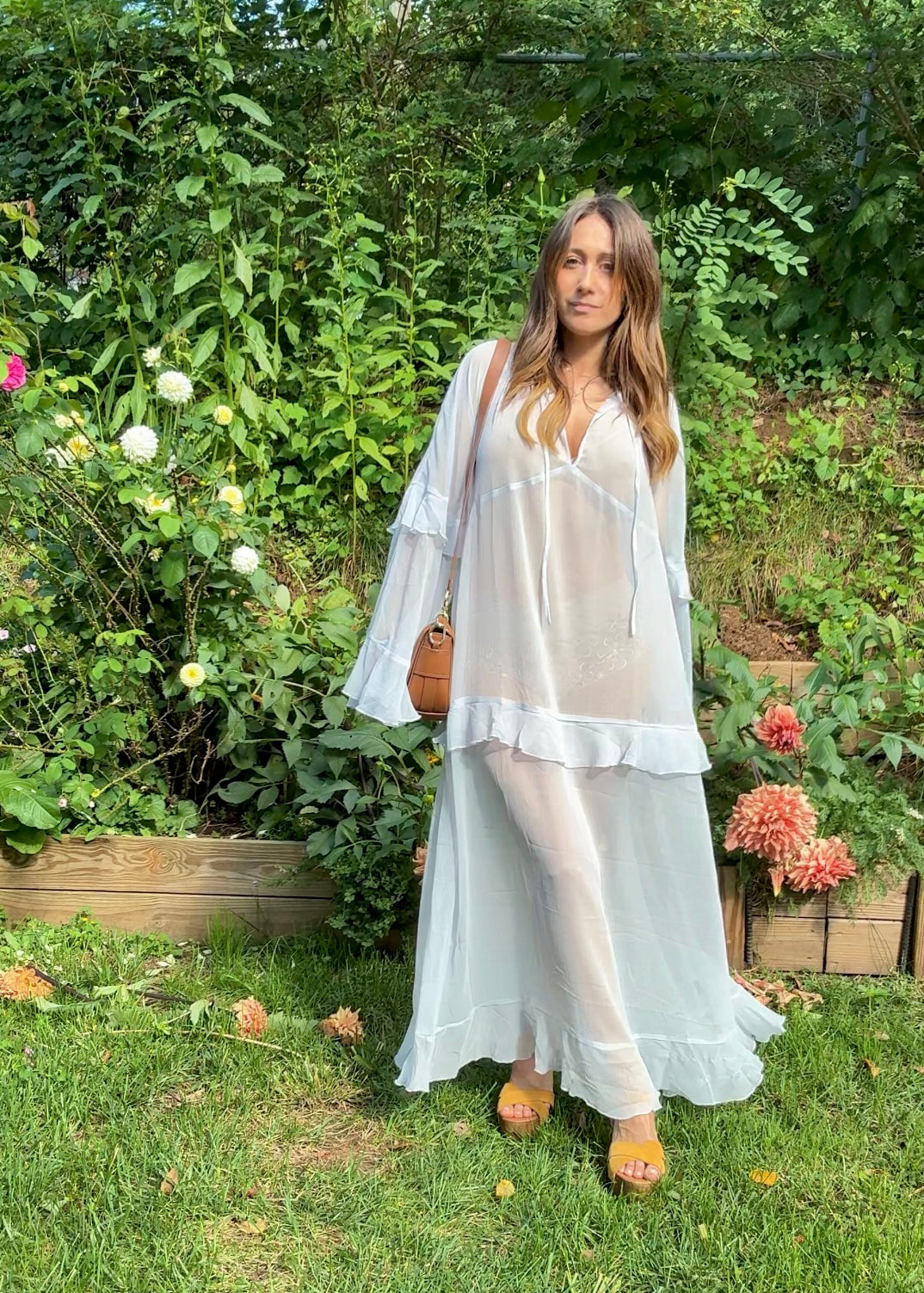 Powder Blue Romantic Boho Sheer Ruffle Maxi Dress