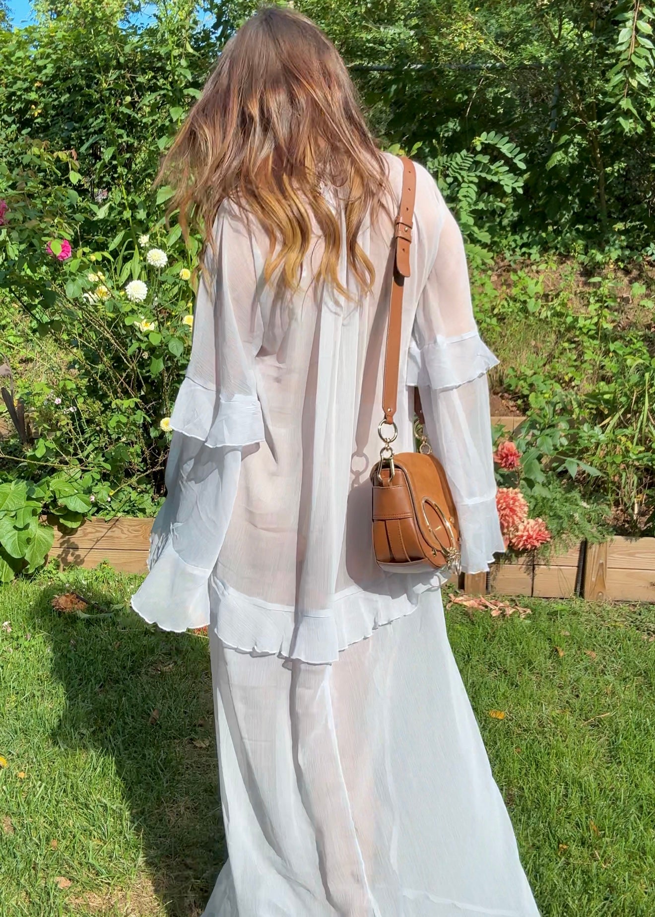 Powder Blue Romantic Boho Sheer Ruffle Maxi Dress