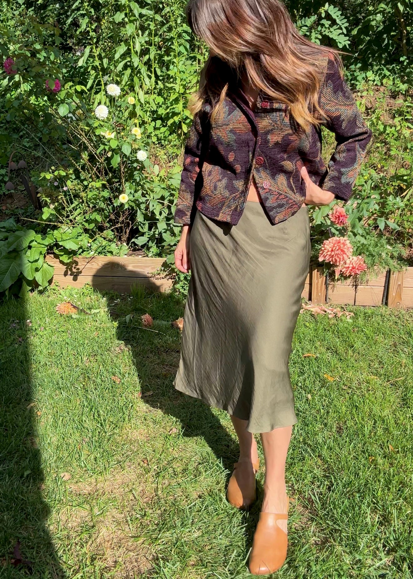 Halston Olive Slip Skirt