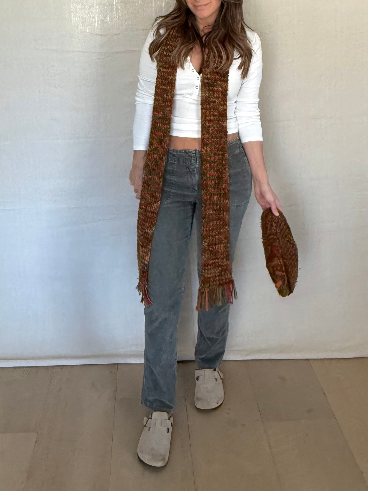 Vintage Handmade Knit Hat + Scarf Set – Autumn Multi