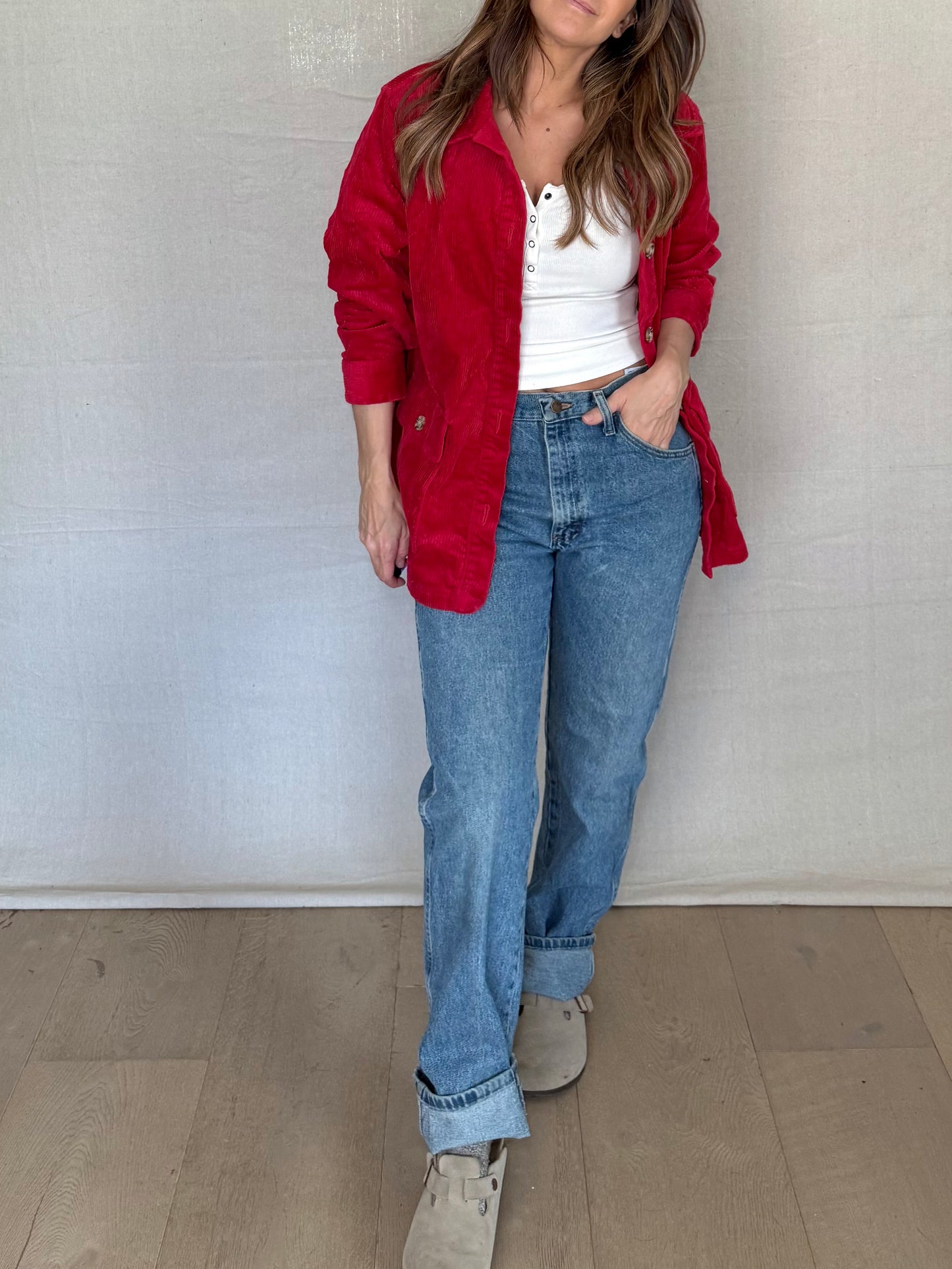 Red Cotton Corduroy Utility Jacket