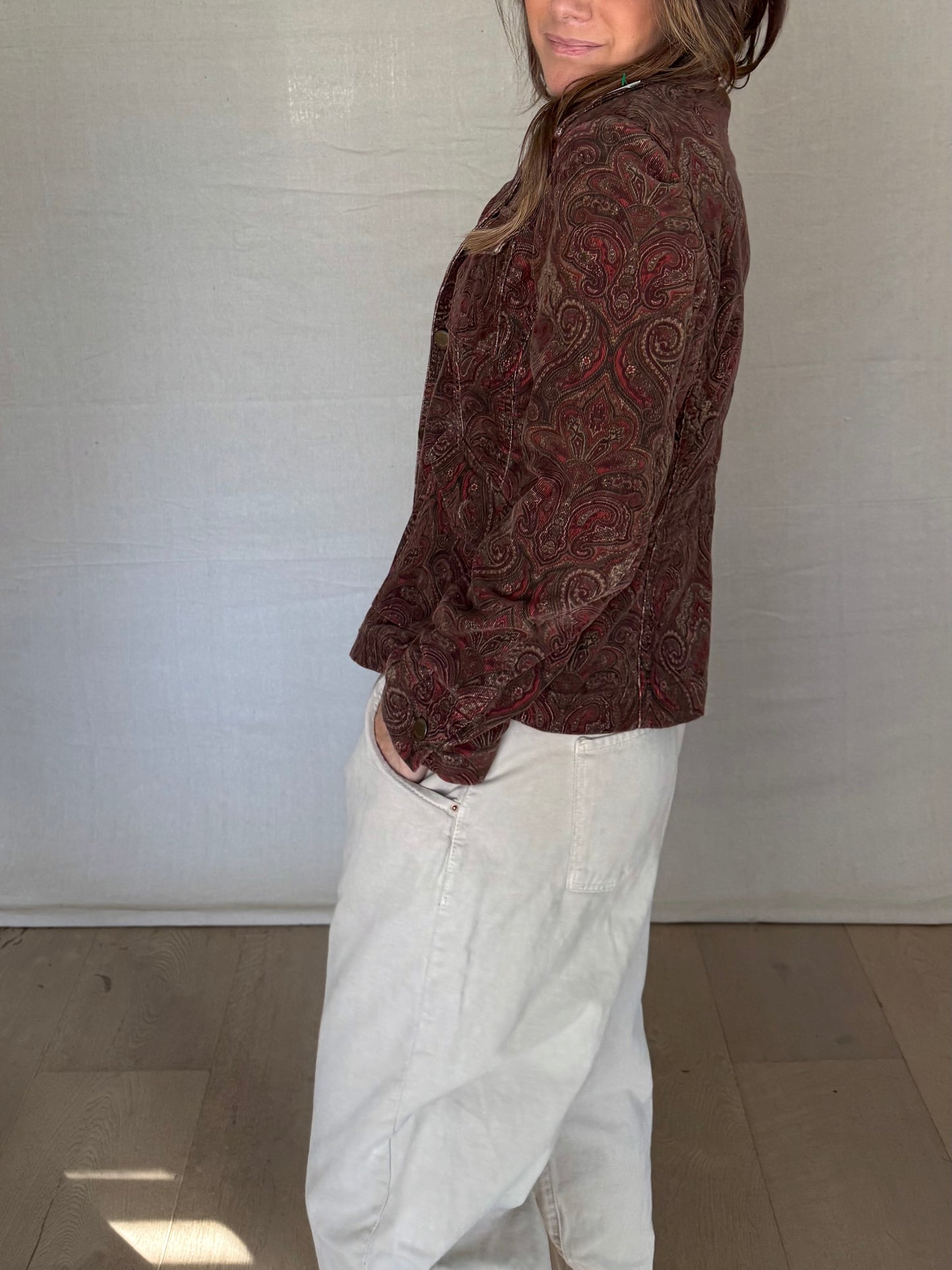 Paisley Corduroy Field Jacket - Burgundy Brown