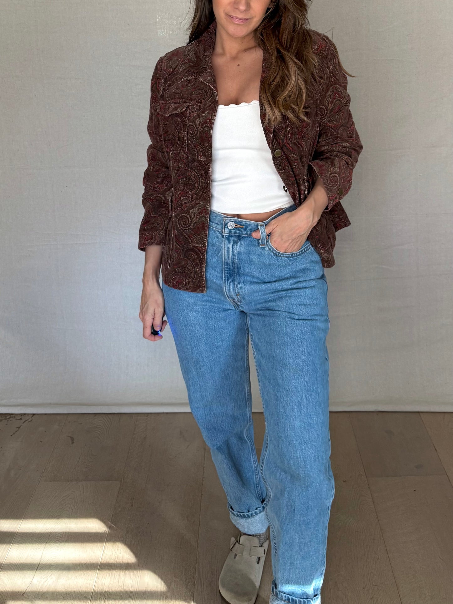 Paisley Corduroy Field Jacket - Burgundy Brown