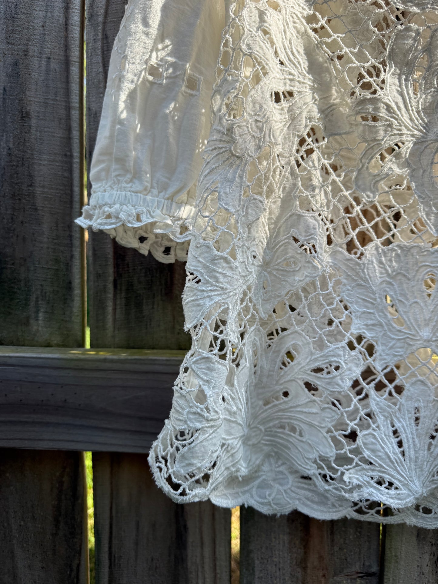 Sundance White Lace Cutwork Blouse | Sheer Cotton Lace Top | Crochet Embroidery | Resort Wear