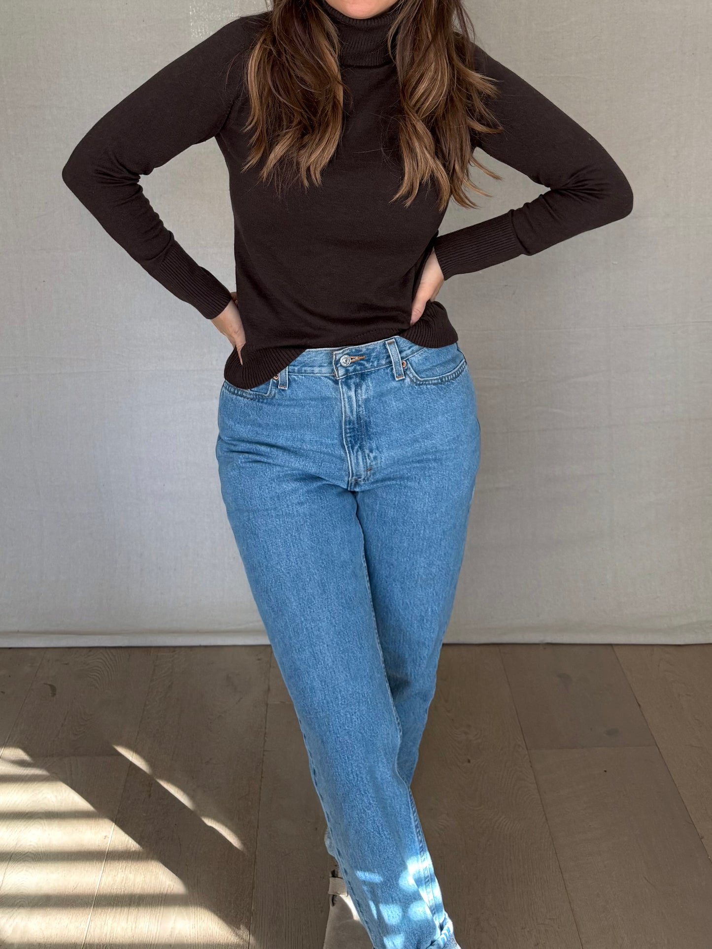 Espresso Brown Silk Cashmere Turtleneck Sweater