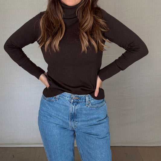 Espresso Brown Silk Cashmere Turtleneck Sweater